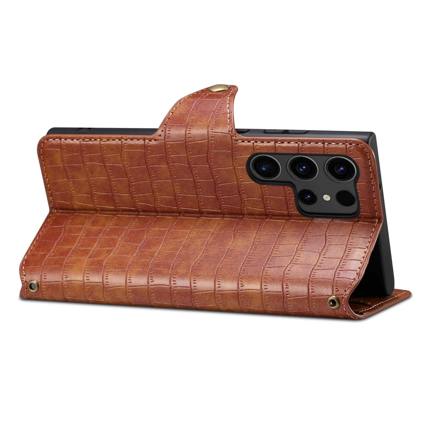 Crocodile PU Leather Samsung Cover Wallet Phone Case(Brown)