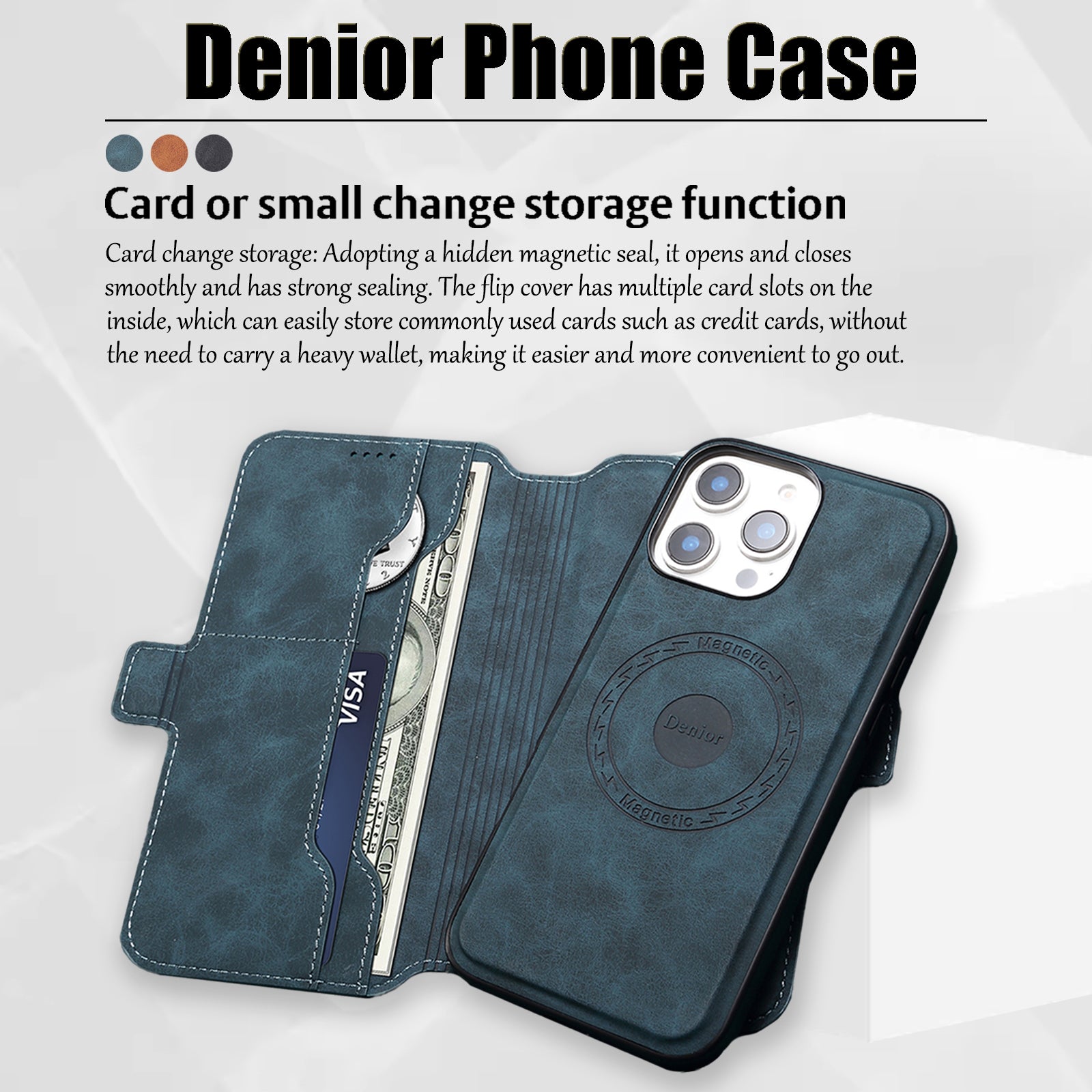 2IN1 Detachable Magnetic iPhone Phone Case & Card Pocket(Blue)