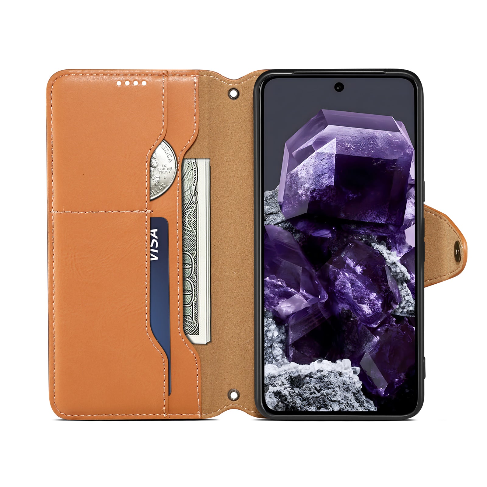 Google Simple PU Leather Flip Card Wallet Stand Phone Case(khaki)