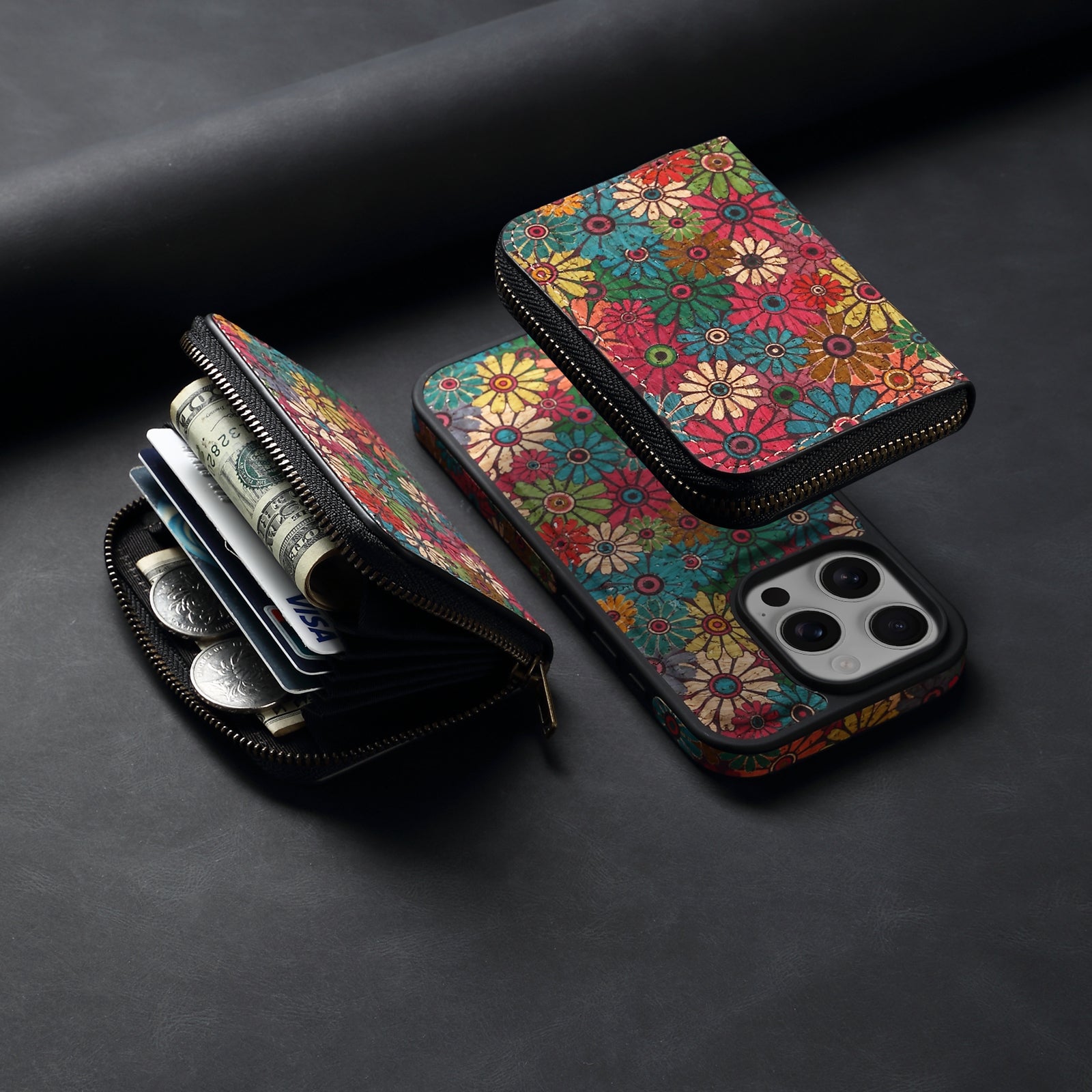 RFID Magnetic Zipper Wallet Credit Card Bag & Phone Case(Green)