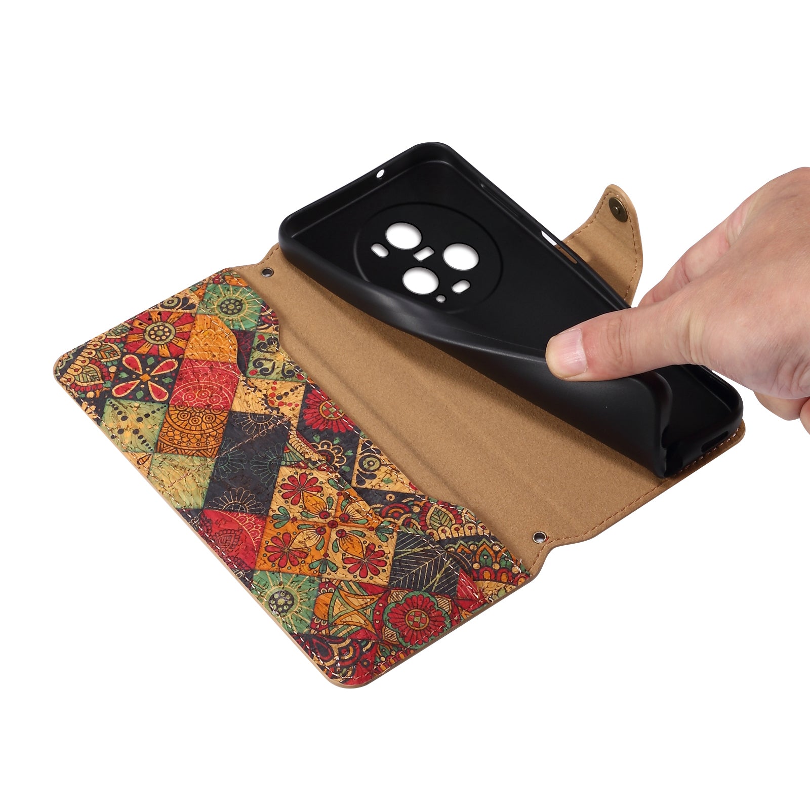 Honor Flower Language Cork Flip Wallet Stand Leather Phone Case (Blue)