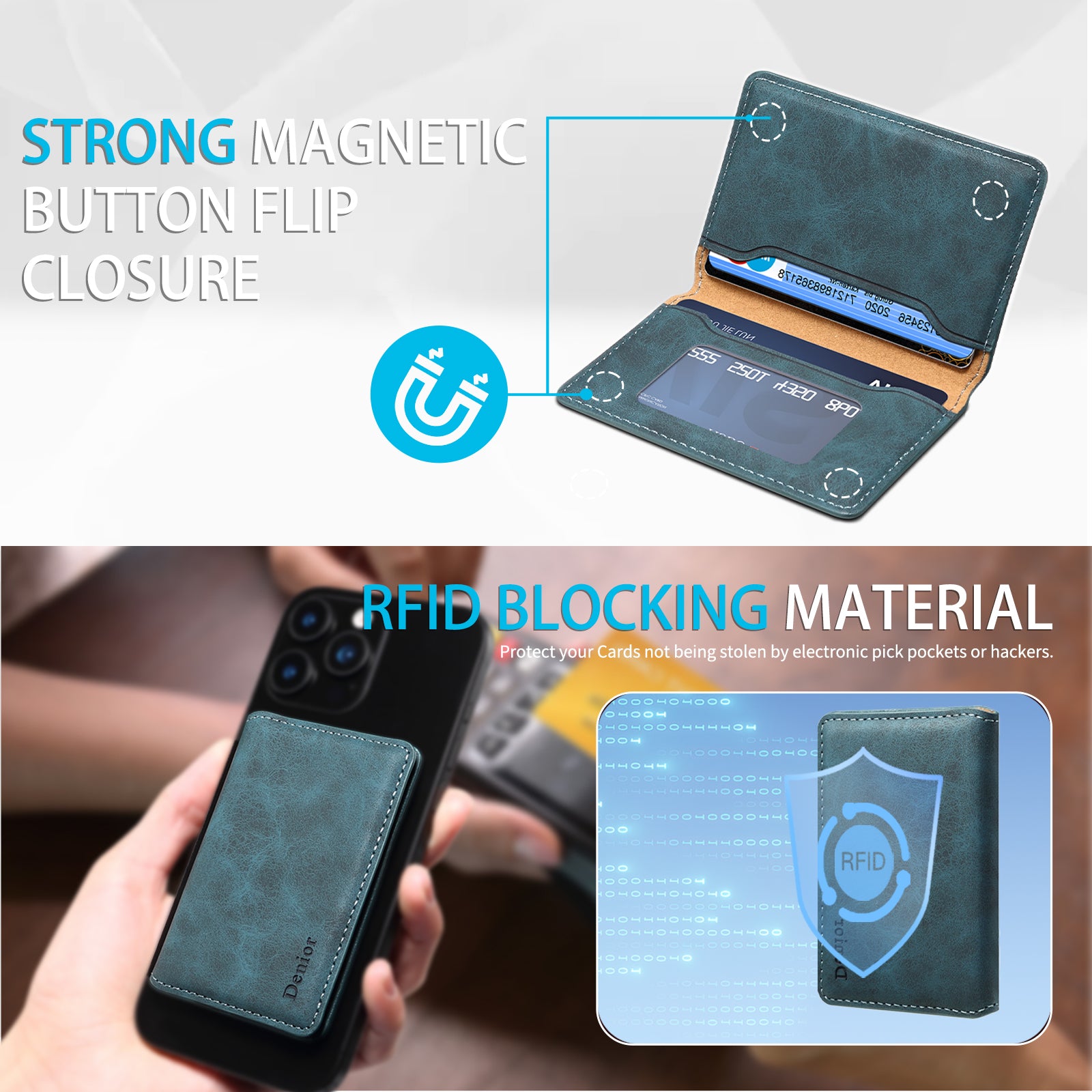 RFID Magnetic Slim Credit Card Bag(Blue)