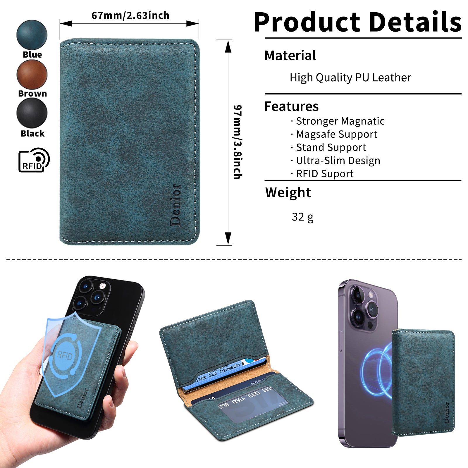 RFID Magnetic Slim Credit Card Bag(Blue)