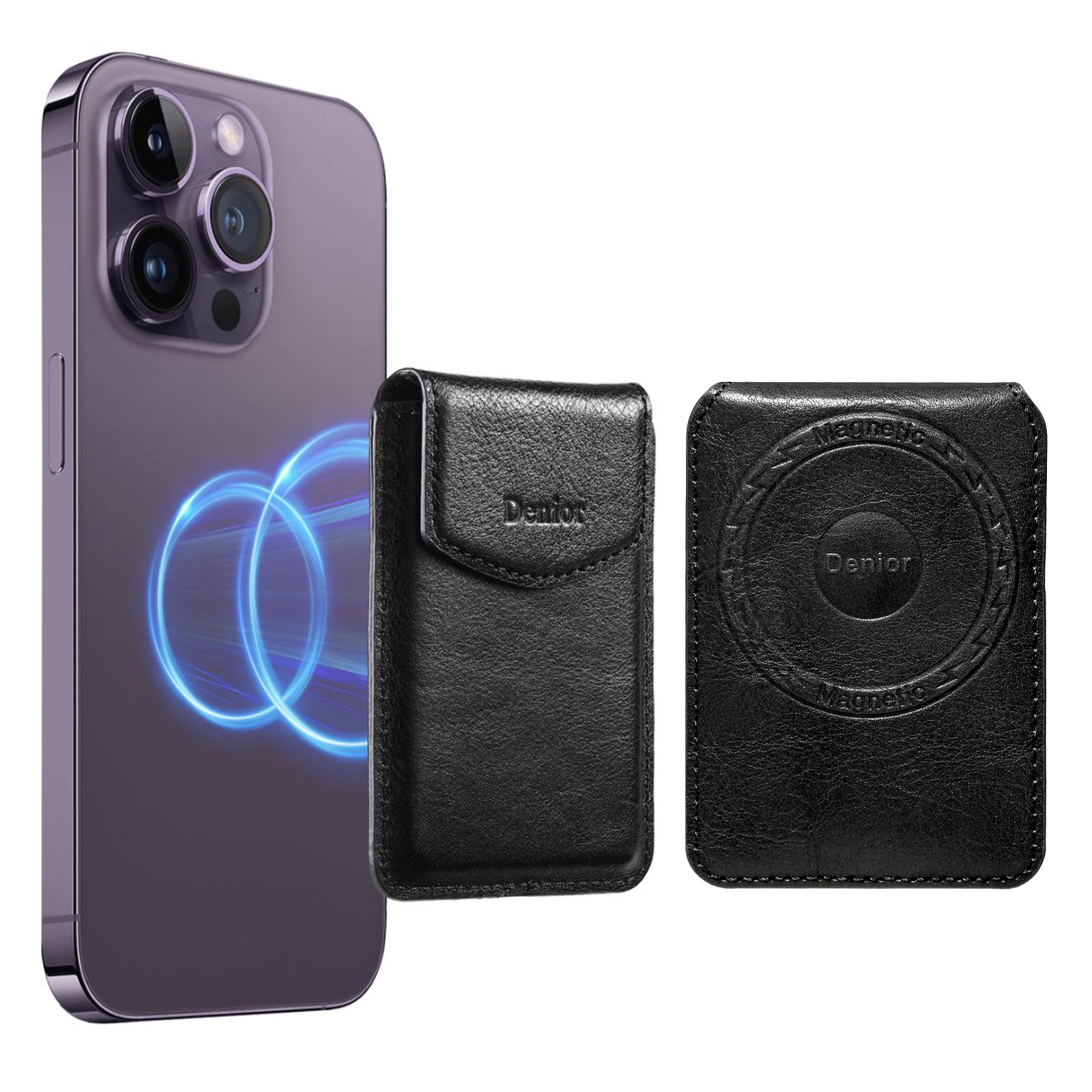 Magnetic Genuine Leather Bracket Credit Card Bag(Black)