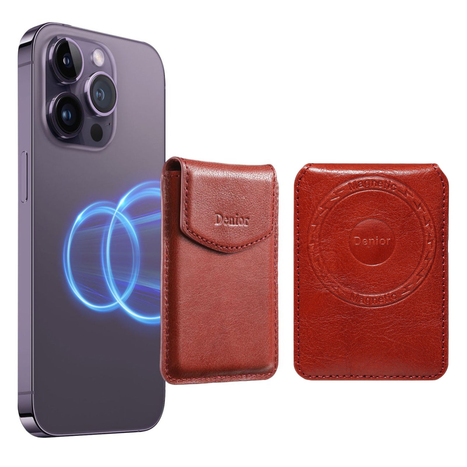 Magnetic Genuine Leather Bracket Credit Card Bag(Red)