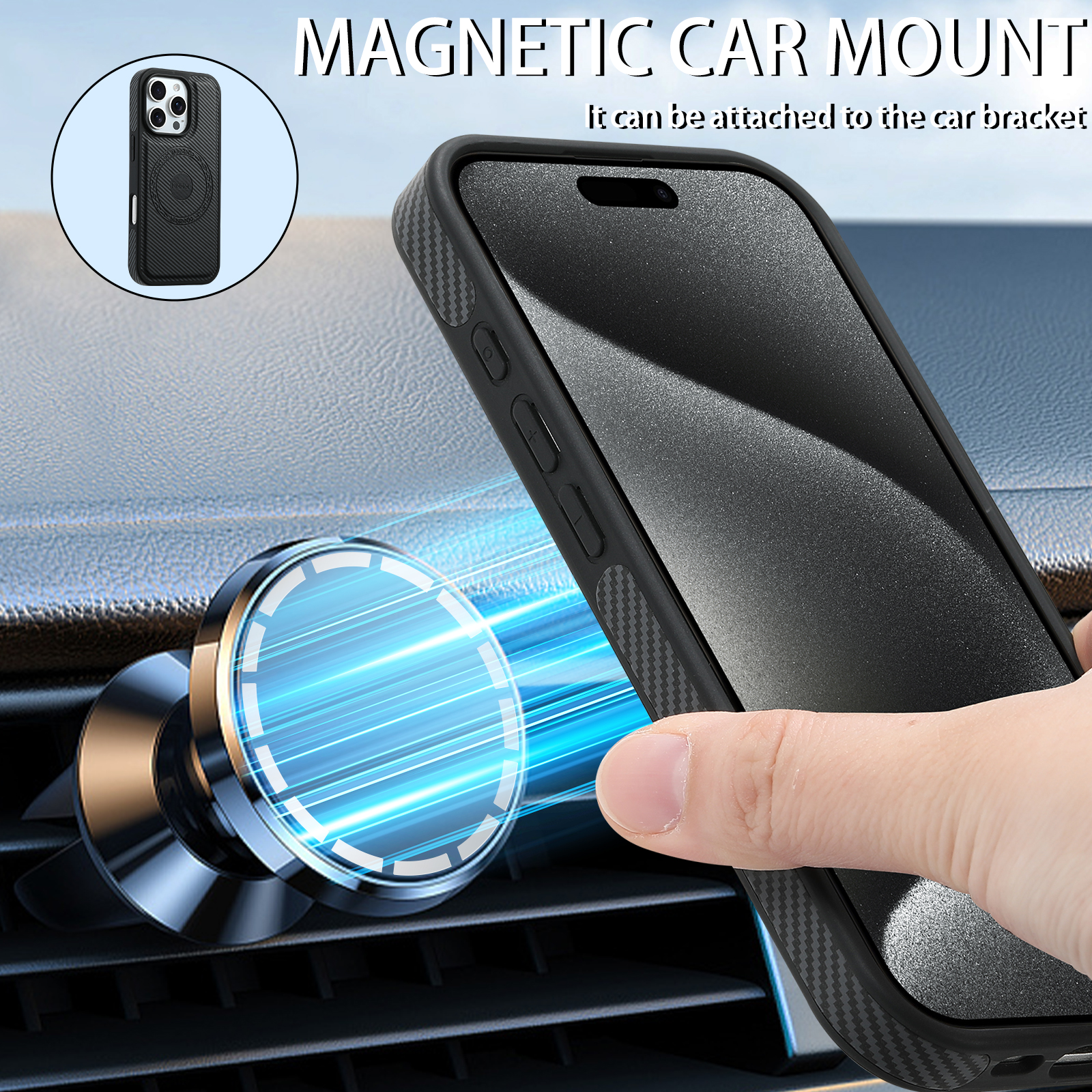 Charcoal fibre Magnetic Case & Card Bag(Black)