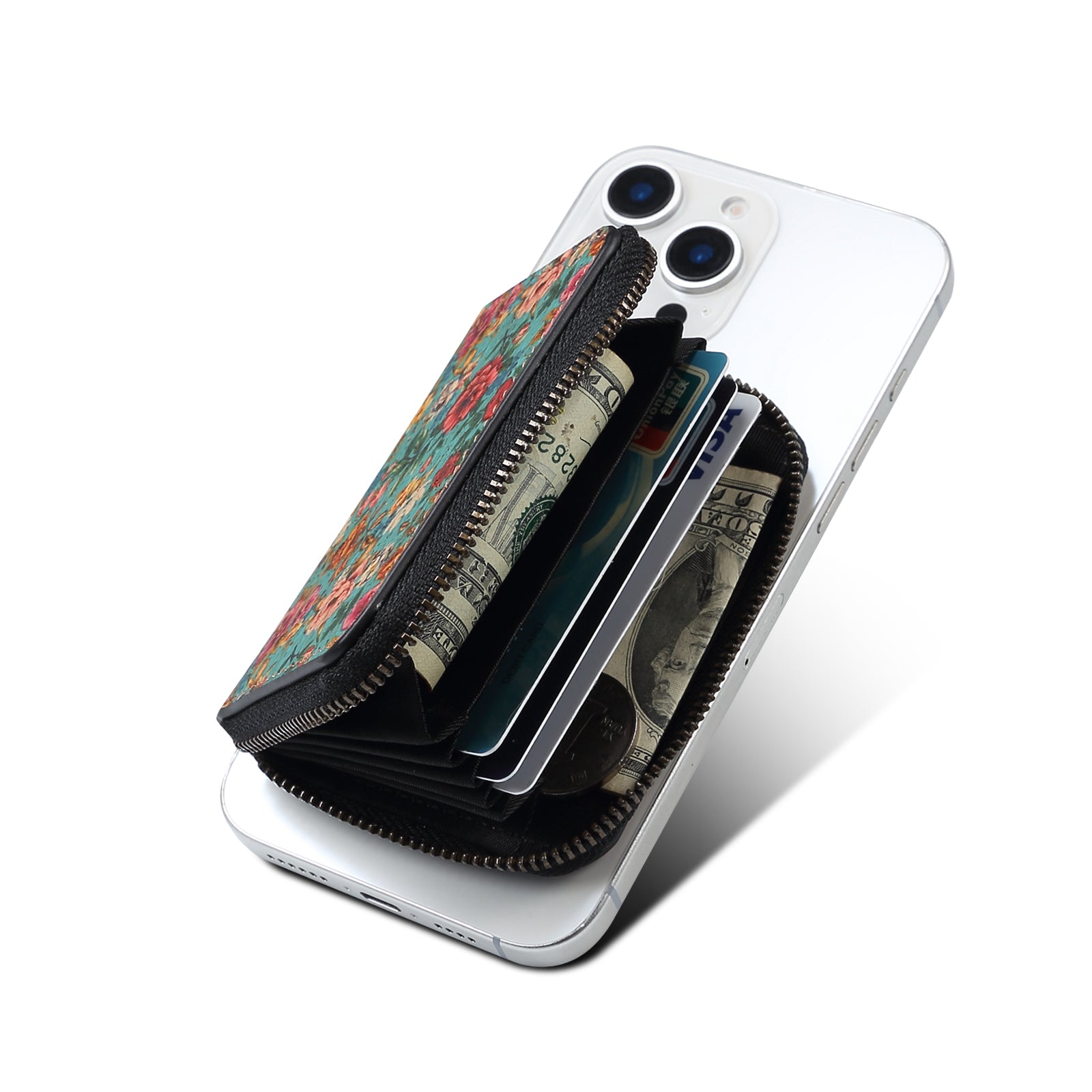 RFID Magnetic Zipper Wallet Credit Card Bag(Blue)