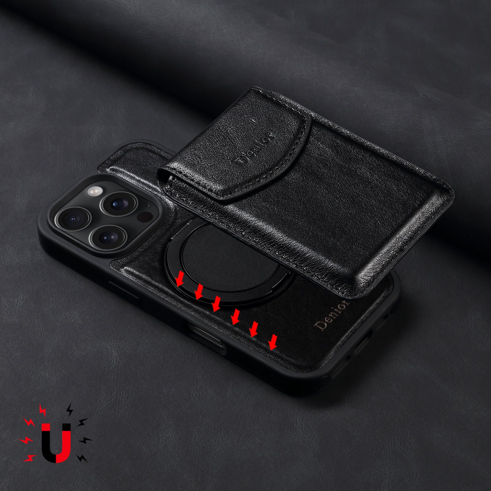 iPhone Series 2IN1 Magnetic Case & Card Bag(Black)