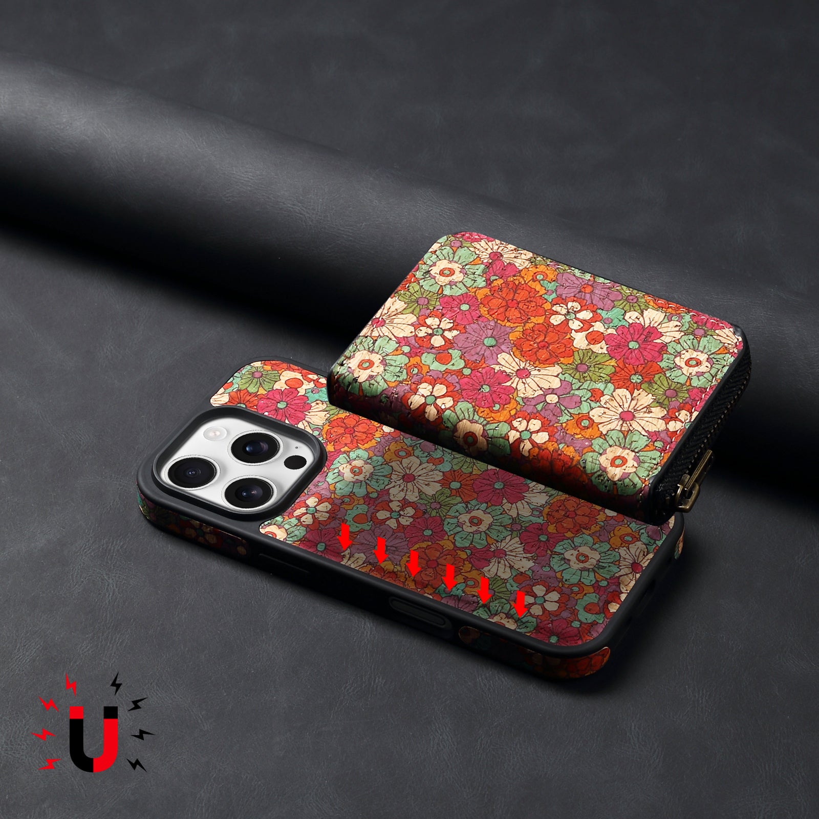 RFID Magnetic Zipper Wallet Credit Card Bag & Phone Case(Red)
