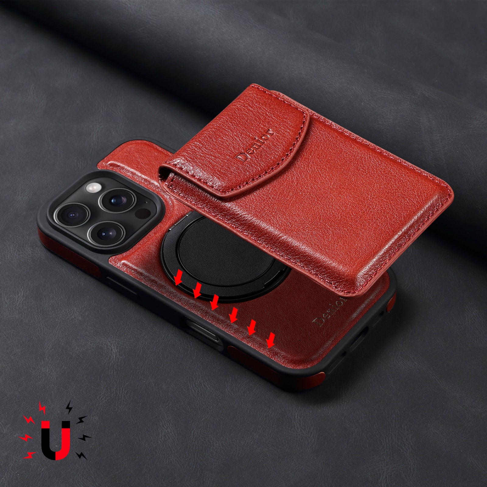 iPhone Series 2IN1 Magnetic Case & Card Bag(Red)