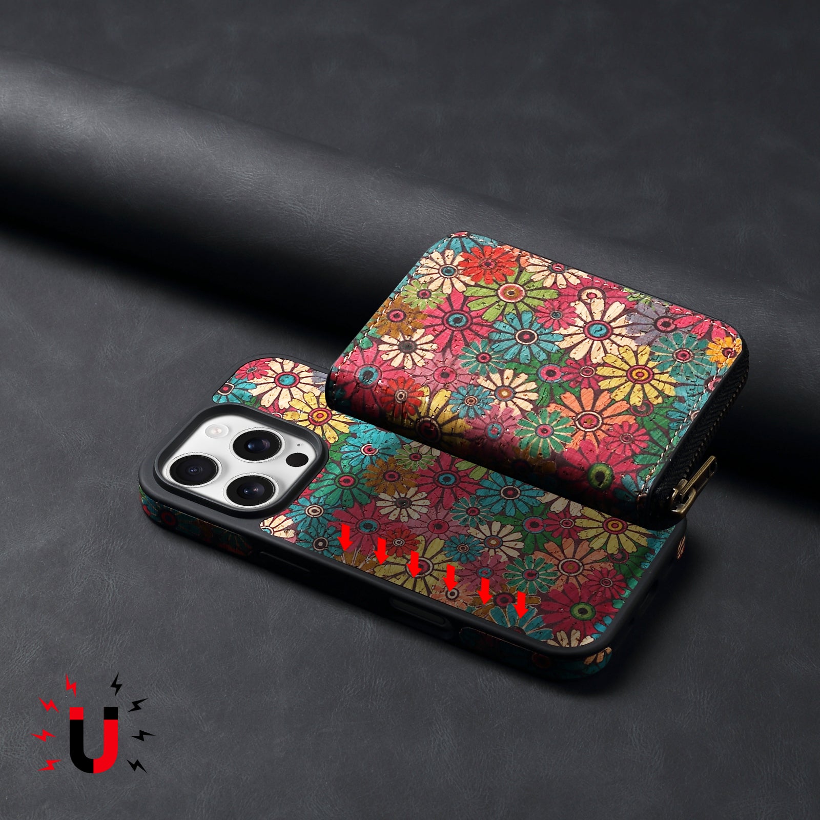 RFID Magnetic Zipper Wallet Credit Card Bag & Phone Case(Green)