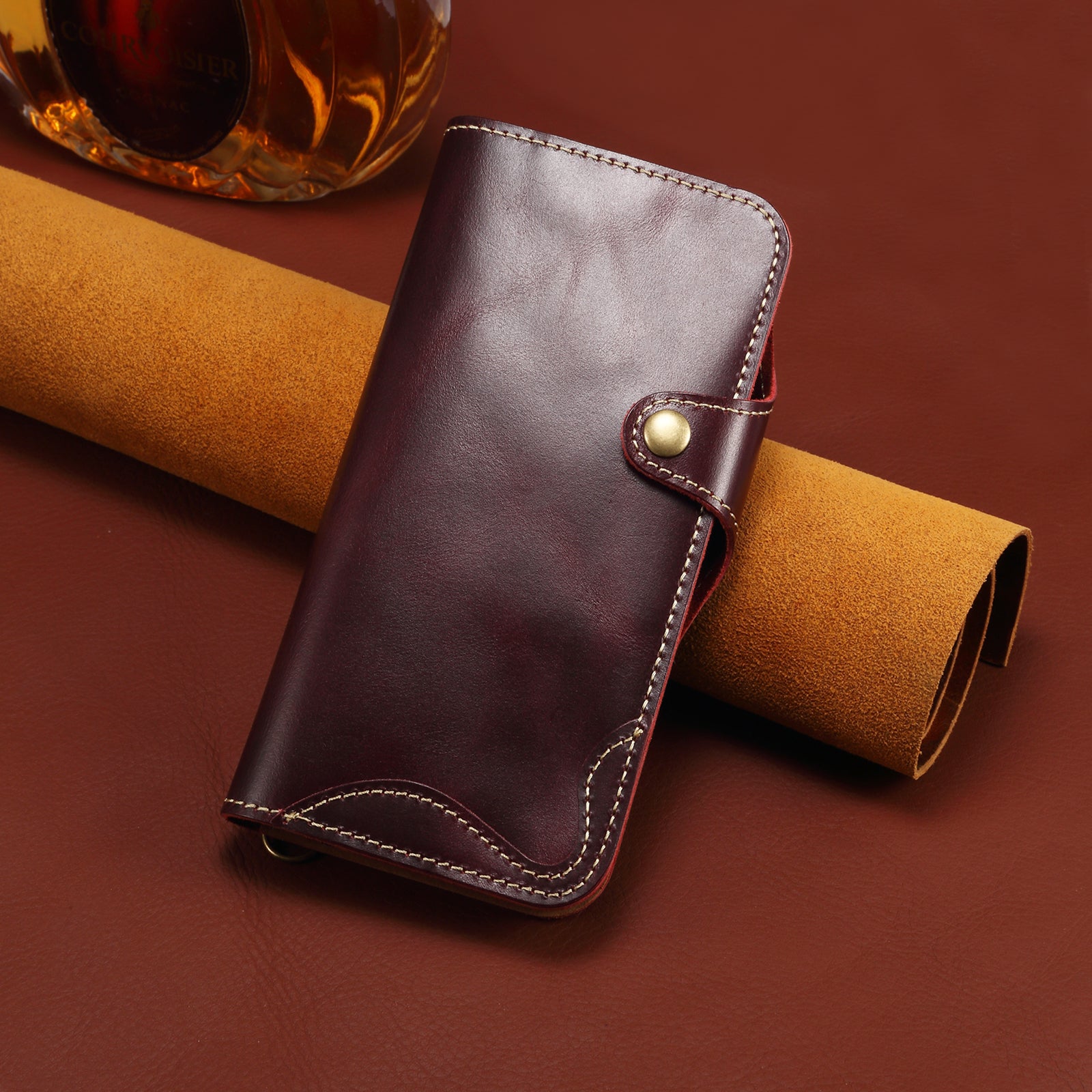 iPhone 17 Series Genuine Leathe Multi Functional Card Insertion Flip Wallet Holder Phone Caseļ¼Redļ¼
