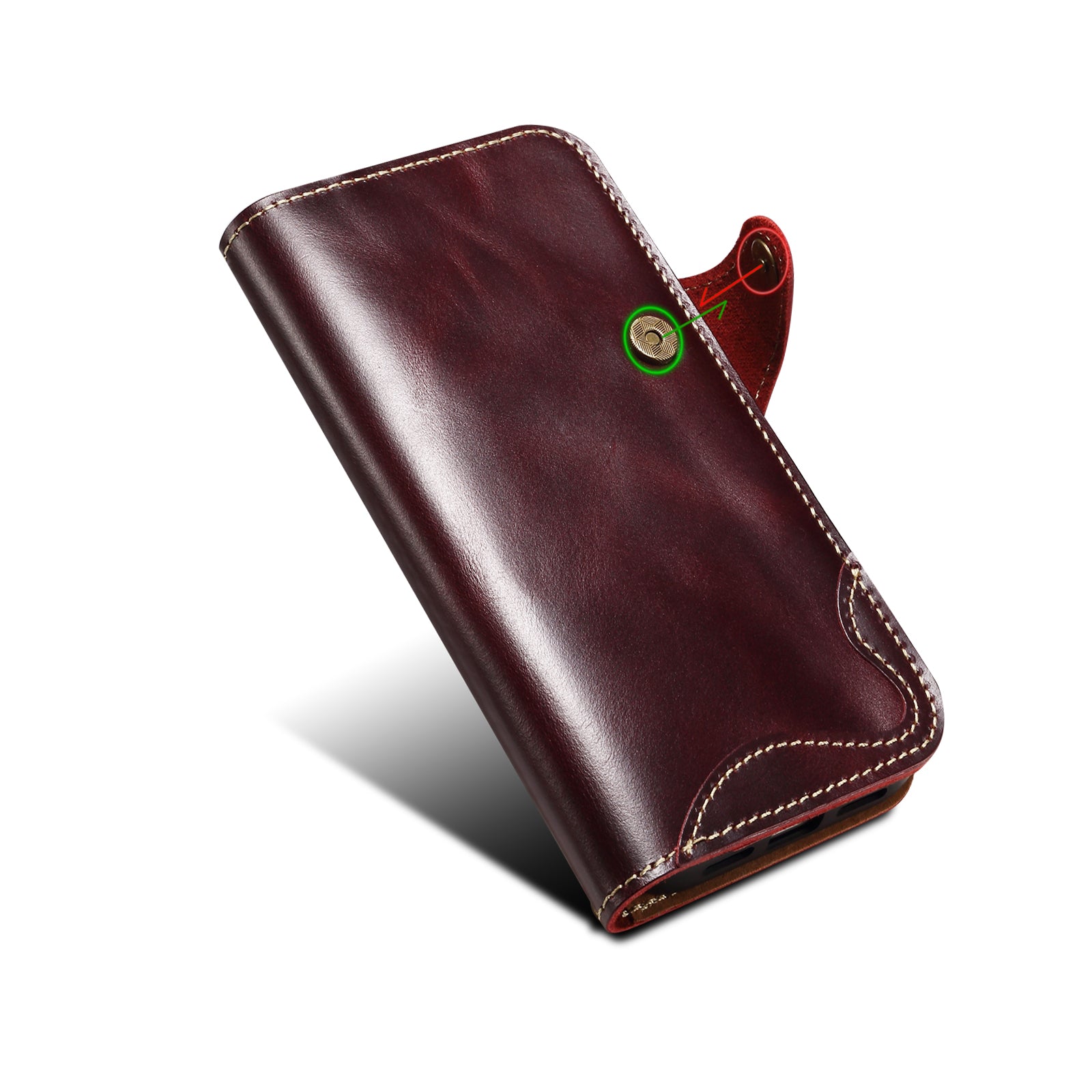 iPhone 17 Series Genuine Leathe Multi Functional Card Insertion Flip Wallet Holder Phone Caseļ¼Redļ¼