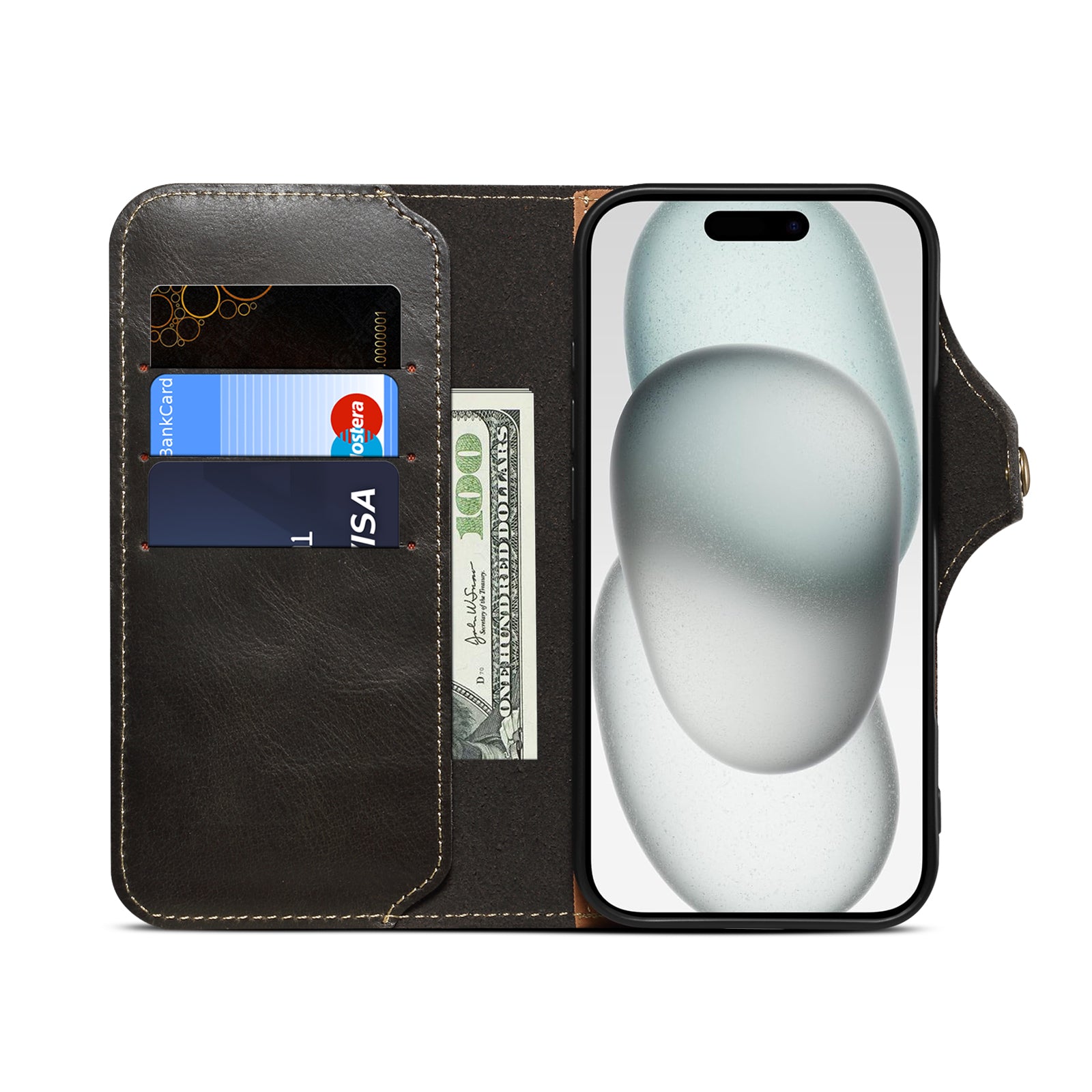 iPhone 17 Series Genuine Leathe Multi Functional Card Insertion Flip Wallet Holder Phone Caseļ¼Blackļ¼