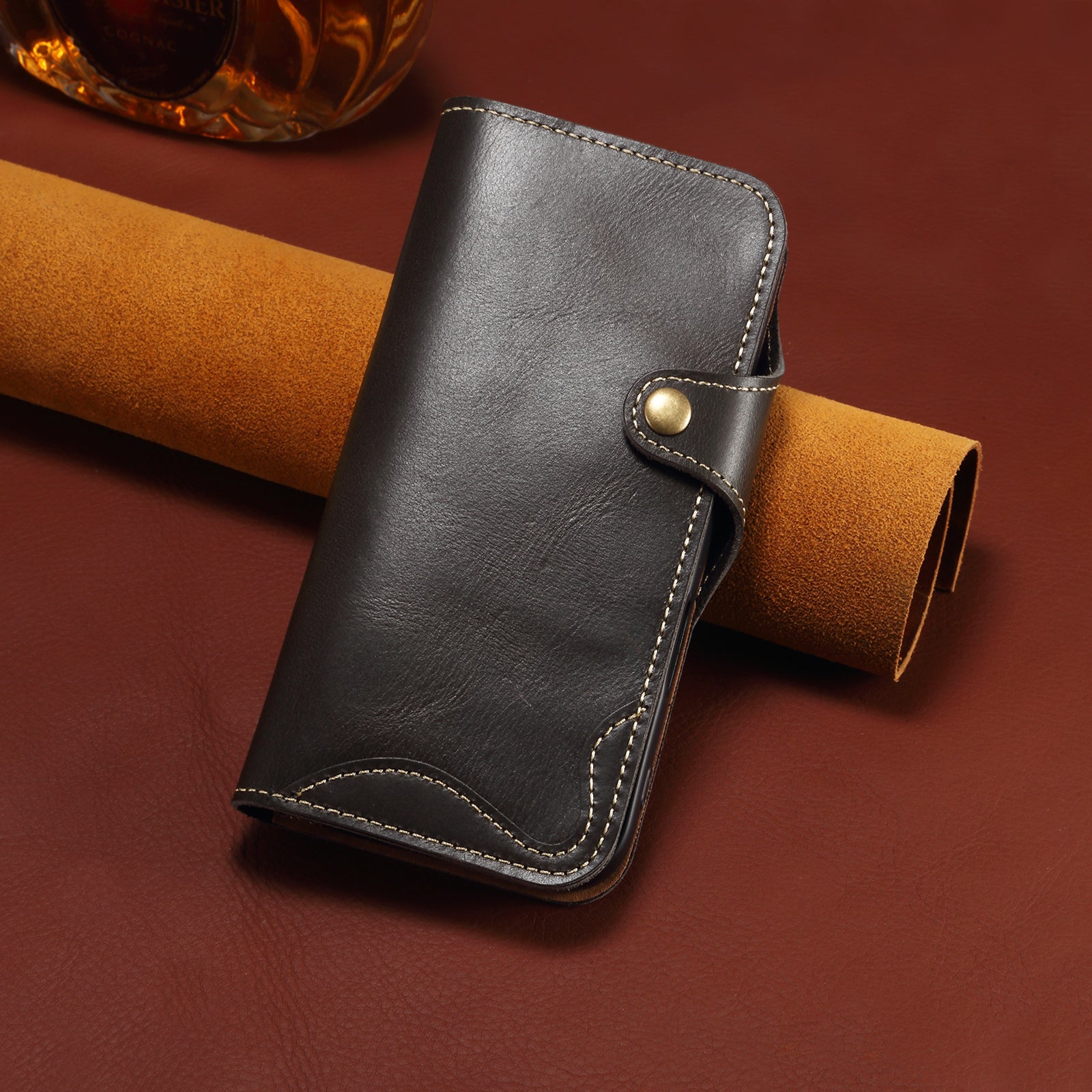 iPhone 17 Series Genuine Leathe Multi Functional Card Insertion Flip Wallet Holder Phone Caseļ¼Blackļ¼