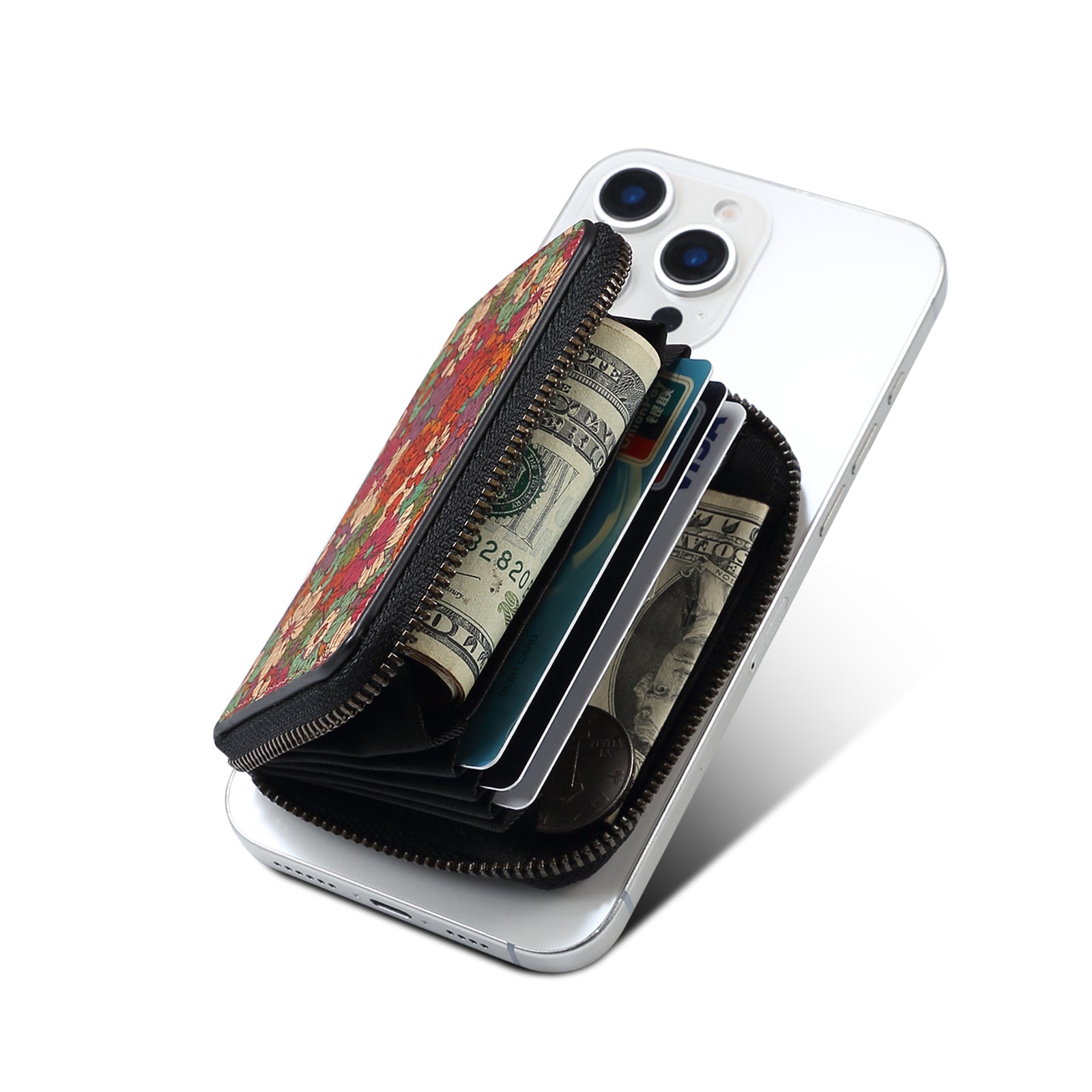 RFID Magnetic Zipper Wallet Credit Card Bag(Red)