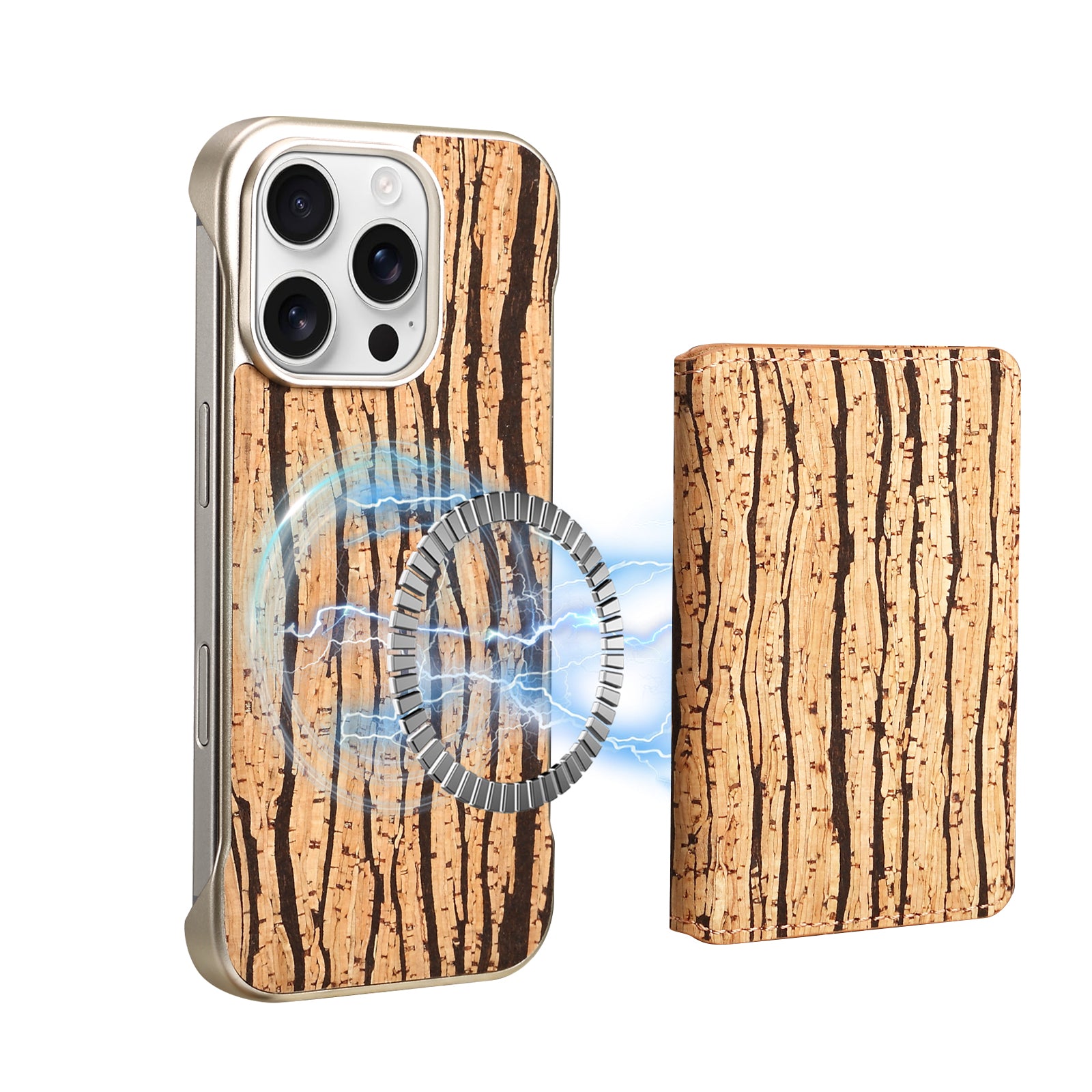 iPhone Series 2IN1 Magnetic Cork Wooden Phone Case & Card Bag(Yellow)