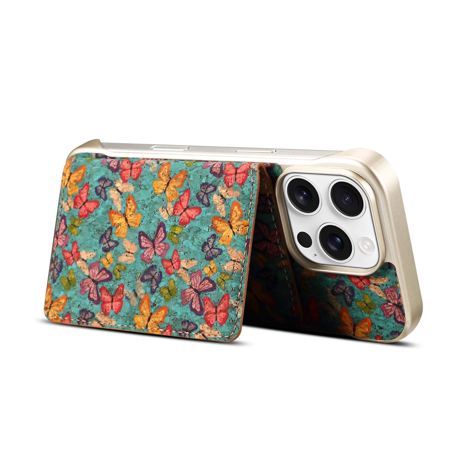 iPhone Series 2IN1 Magnetic Cork Wooden Phone Case & Card Bag(Blue)