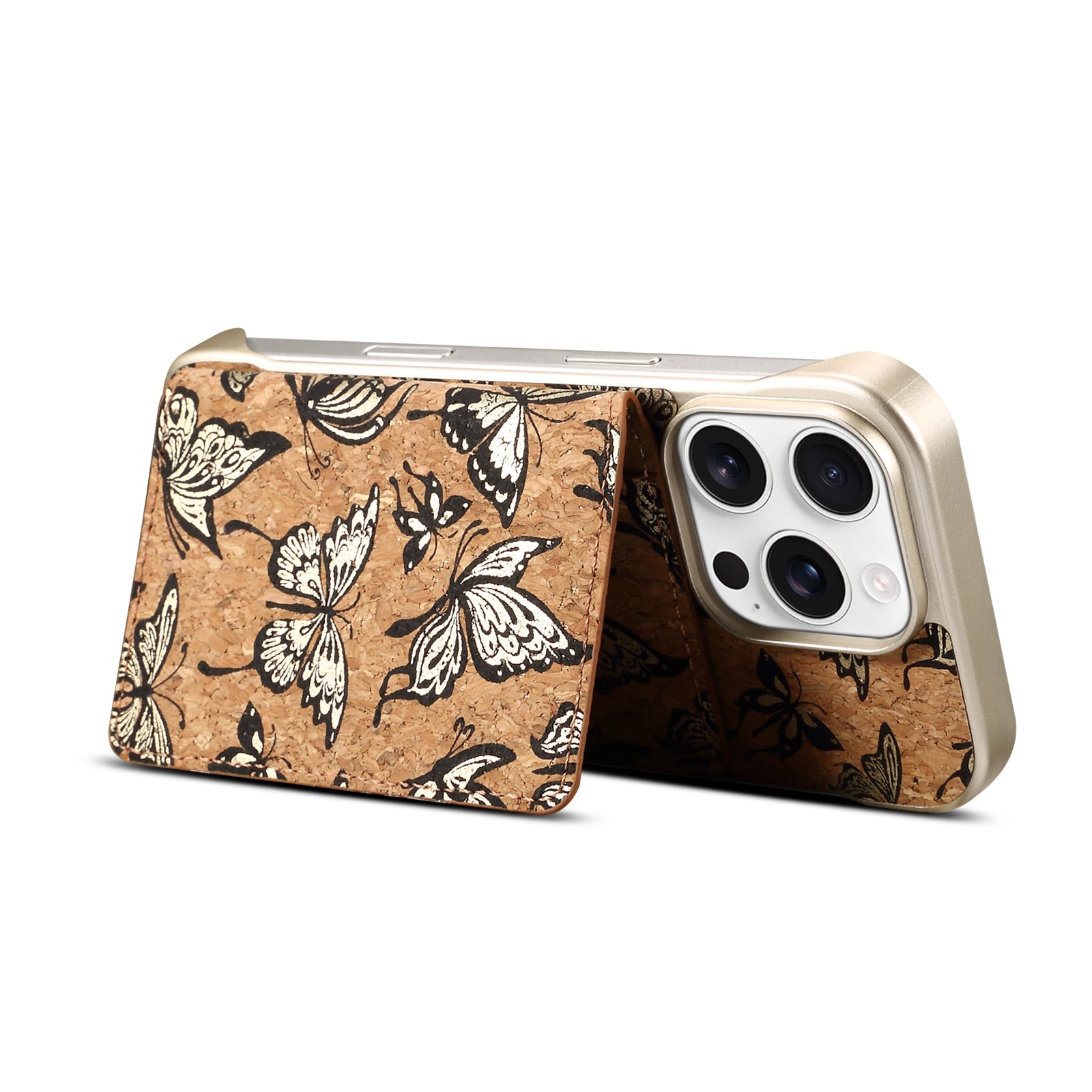 iPhone Series 2IN1 Magnetic Cork Wooden Phone Case & Card Bag(Golden)