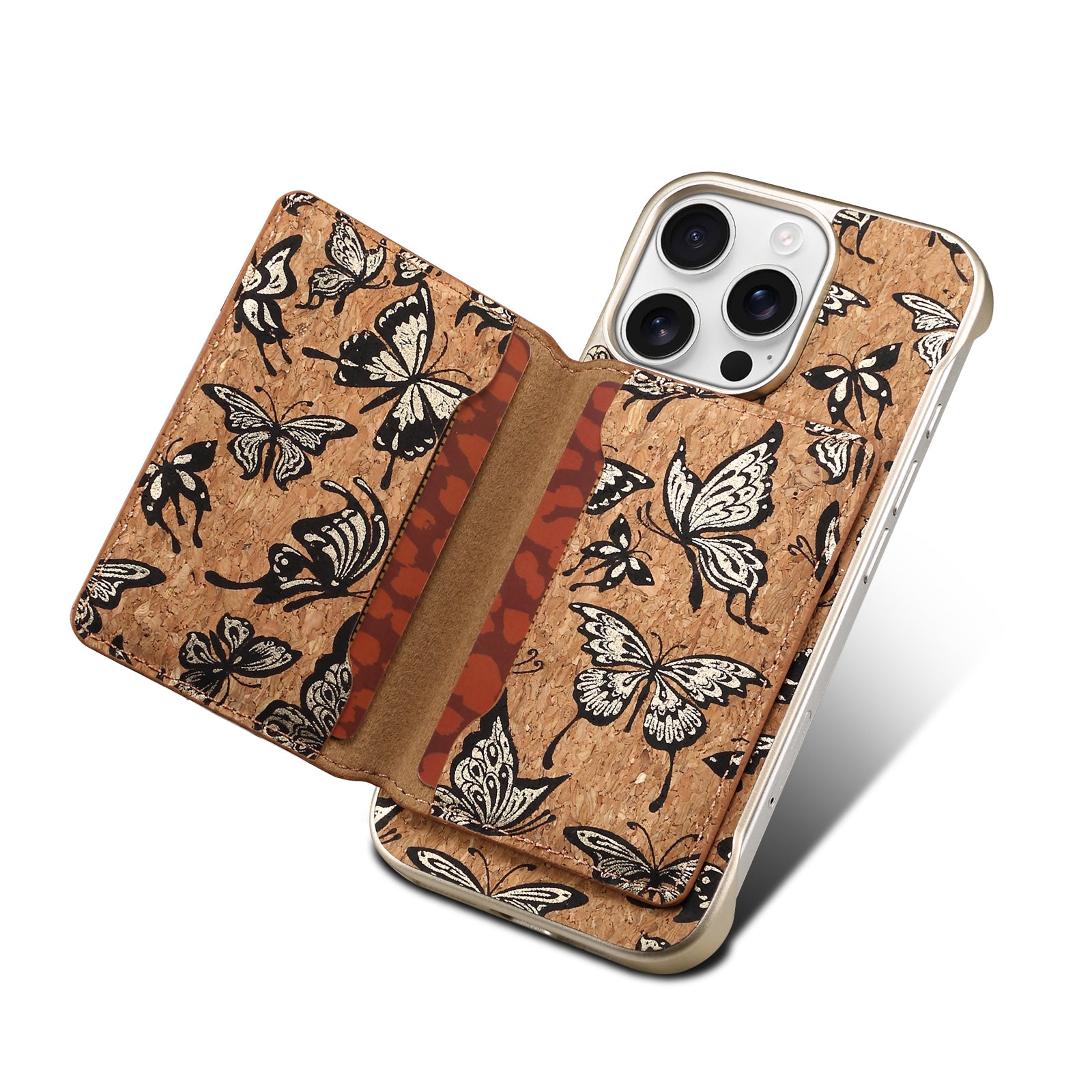 iPhone Series 2IN1 Magnetic Cork Wooden Phone Case & Card Bag(Golden)