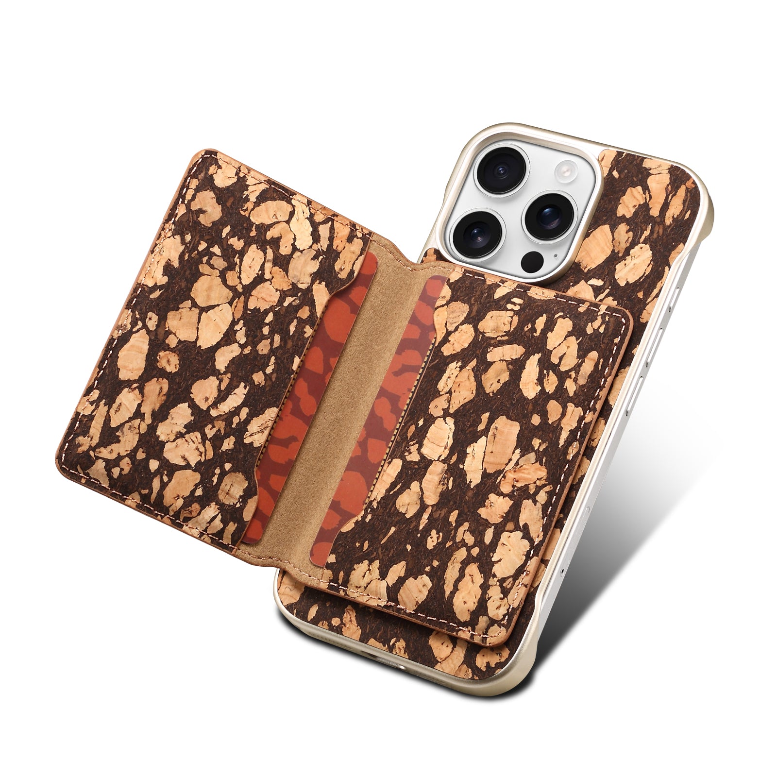 iPhone Series 2IN1 Magnetic Cork Wooden Phone Case & Card Bag(Black)