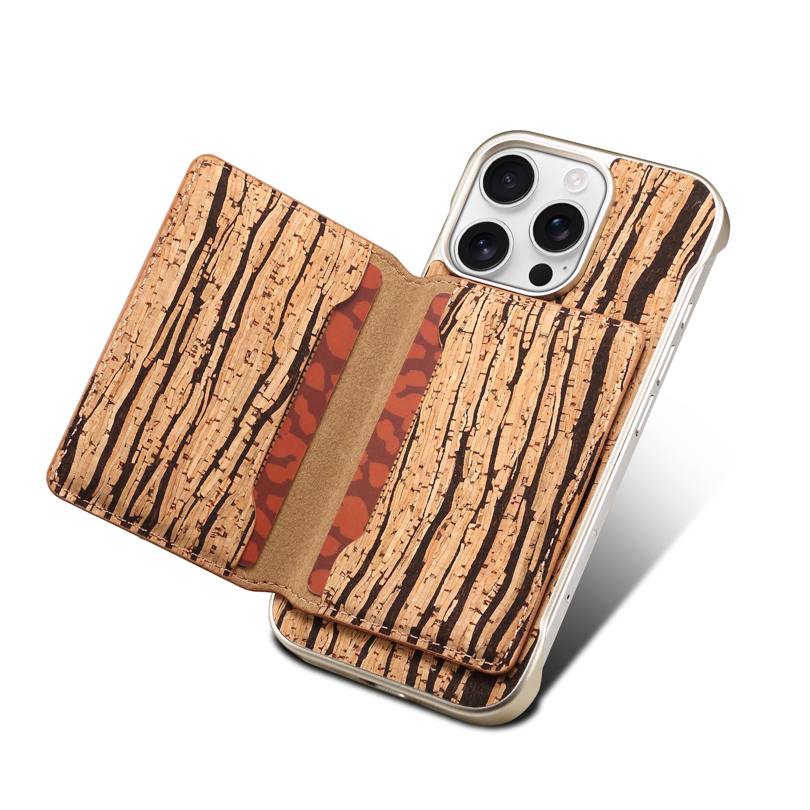 iPhone Series 2IN1 Magnetic Cork Wooden Phone Case & Card Bag(Yellow)