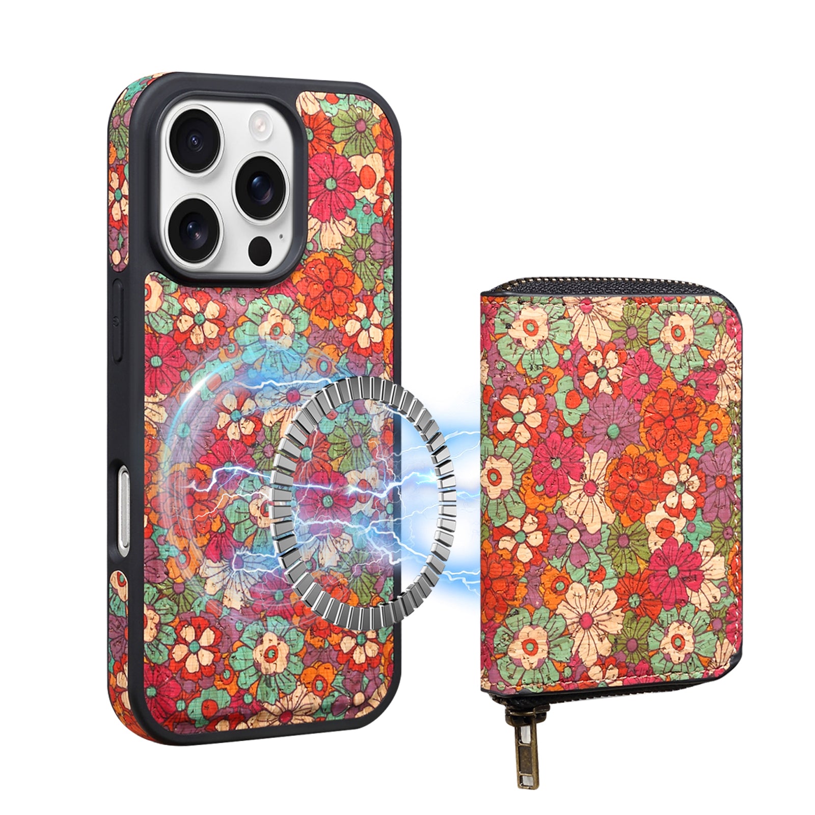 RFID Magnetic Zipper Wallet Credit Card Bag & Phone Case(Red)