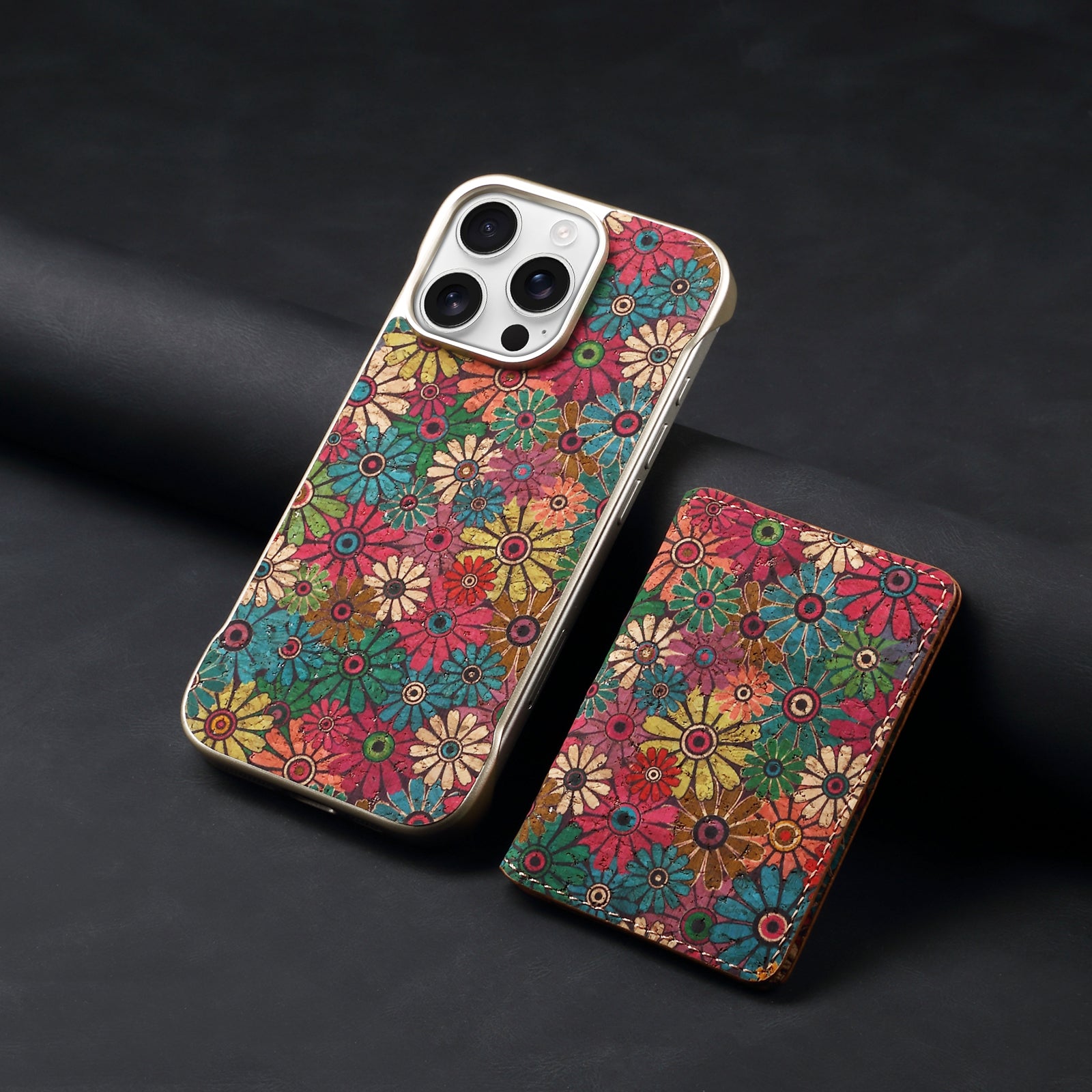 iPhone Series 2IN1 Magnetic Cork Wooden Phone Case & Card Bag(Green)