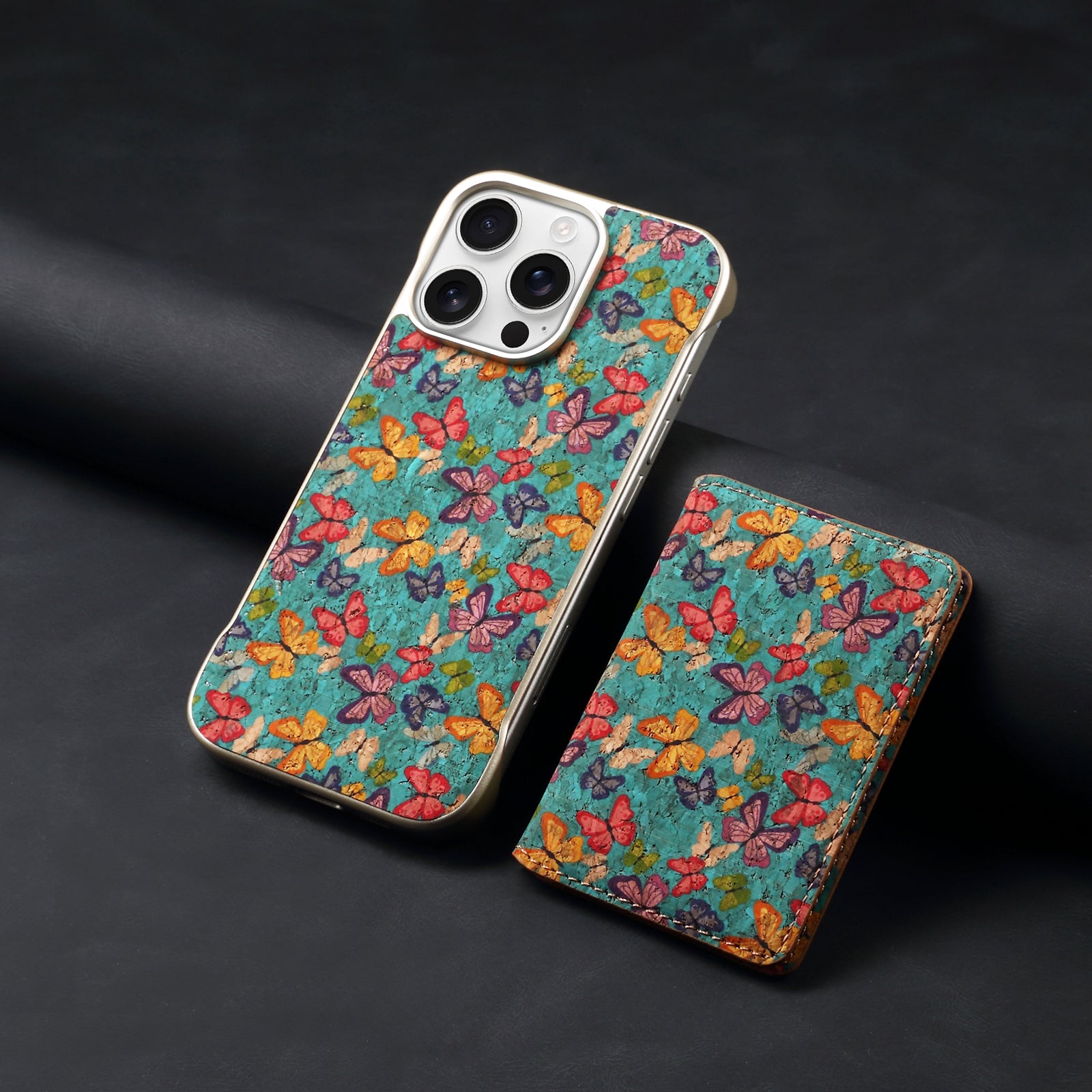 iPhone Series 2IN1 Magnetic Cork Wooden Phone Case & Card Bag(Blue)