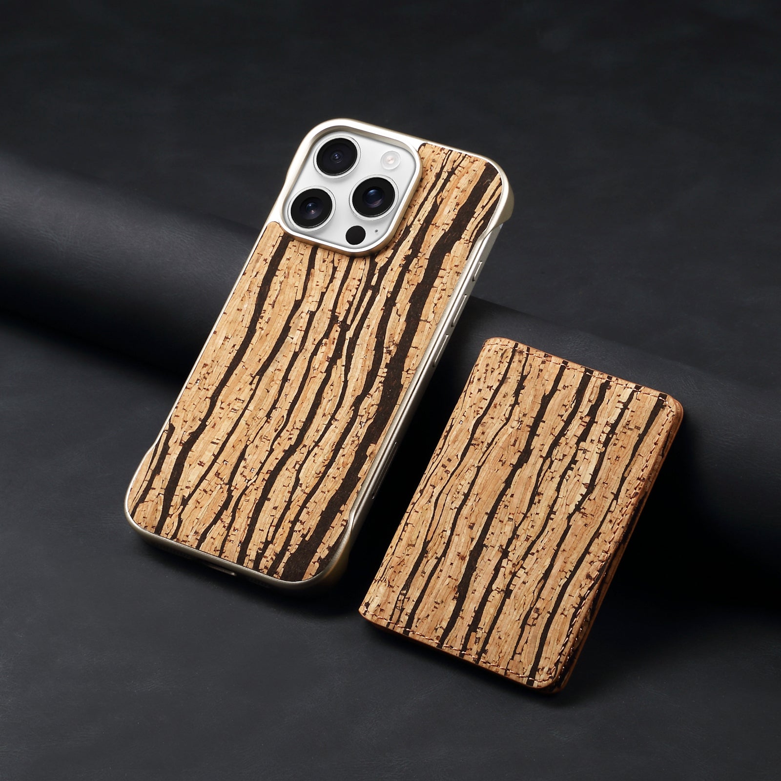 iPhone Series 2IN1 Magnetic Cork Wooden Phone Case & Card Bag(Yellow)