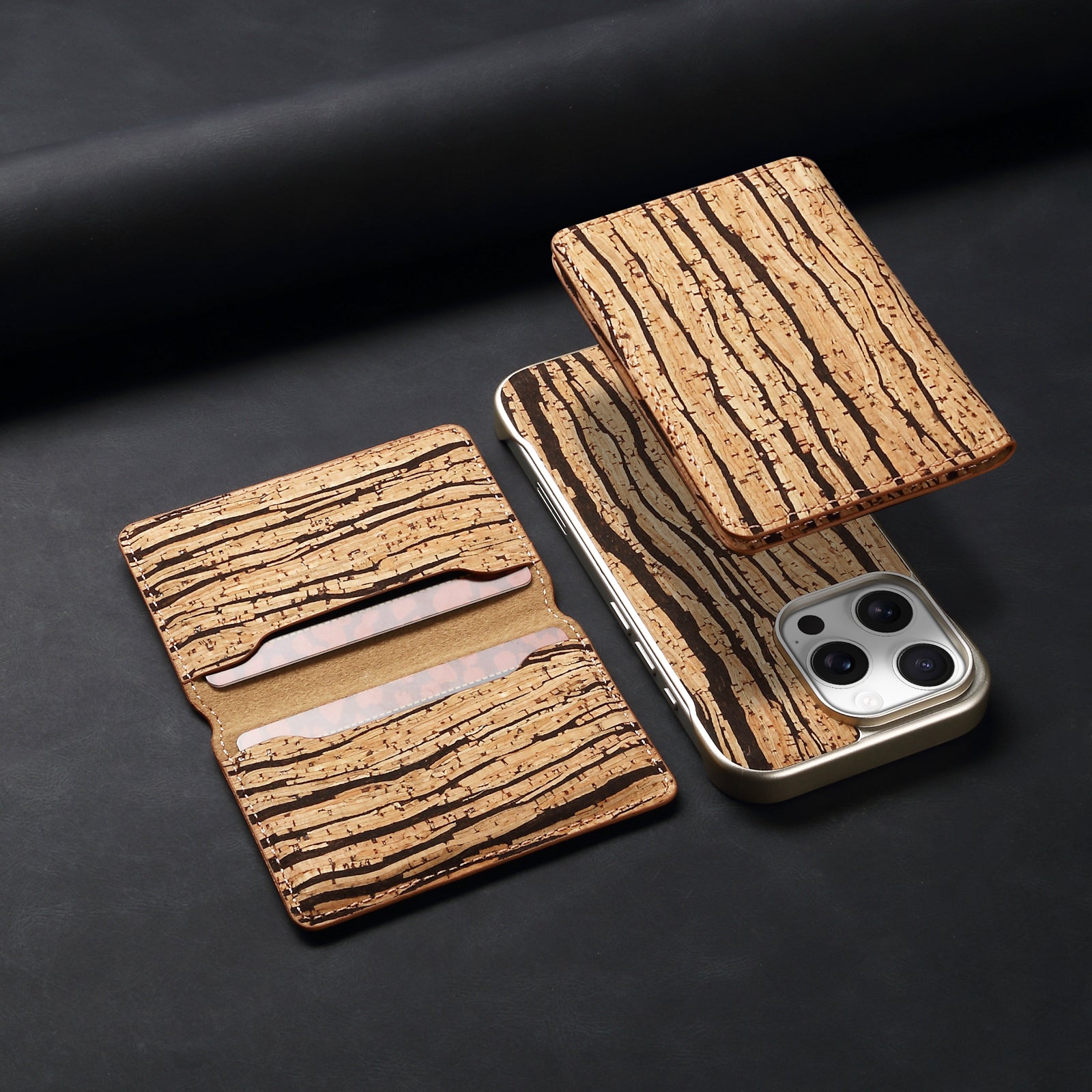 iPhone Series 2IN1 Magnetic Cork Wooden Phone Case & Card Bag(Yellow)