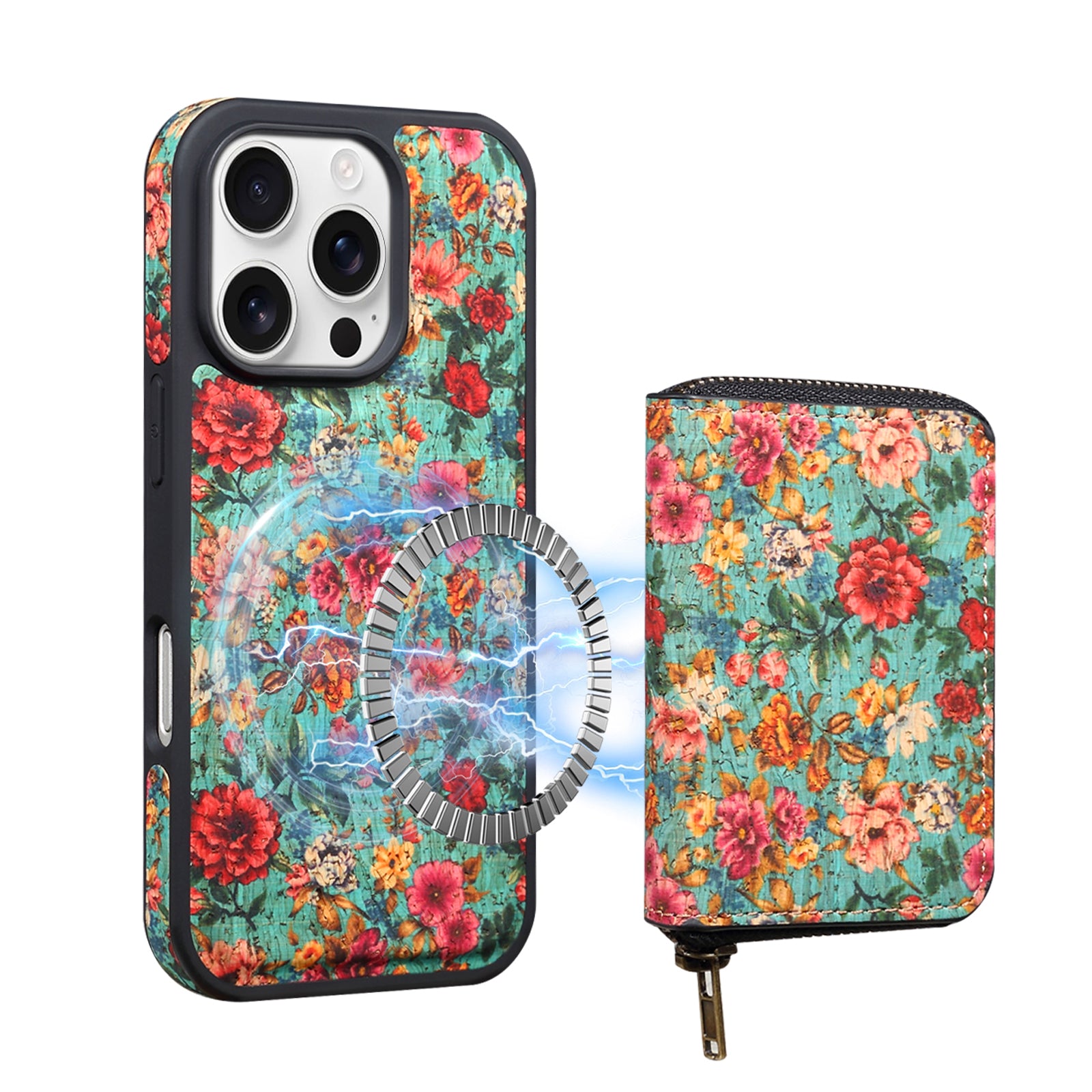 RFID Magnetic Zipper Wallet Credit Card Bag & Phone Case(Blue)