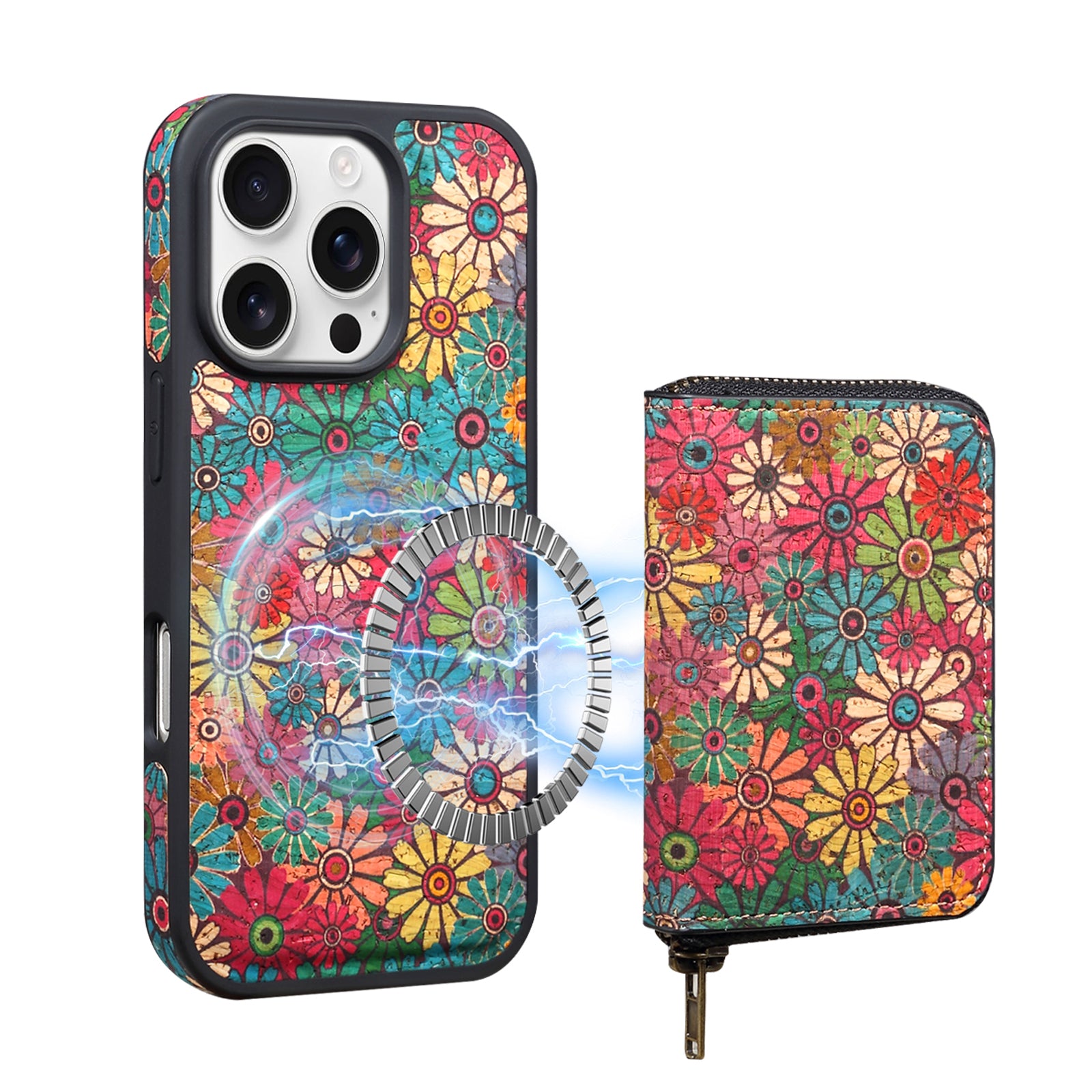 RFID Magnetic Zipper Wallet Credit Card Bag & Phone Case(Green)
