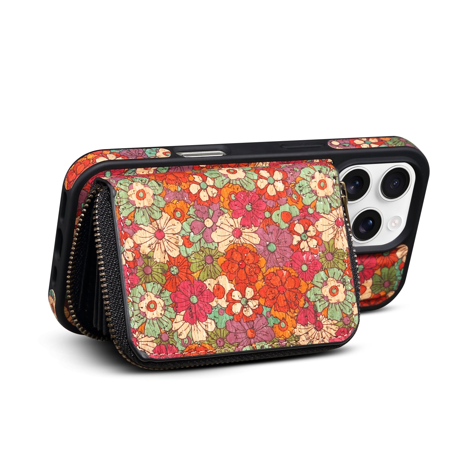 RFID Magnetic Zipper Wallet Credit Card Bag & Phone Case(Red)