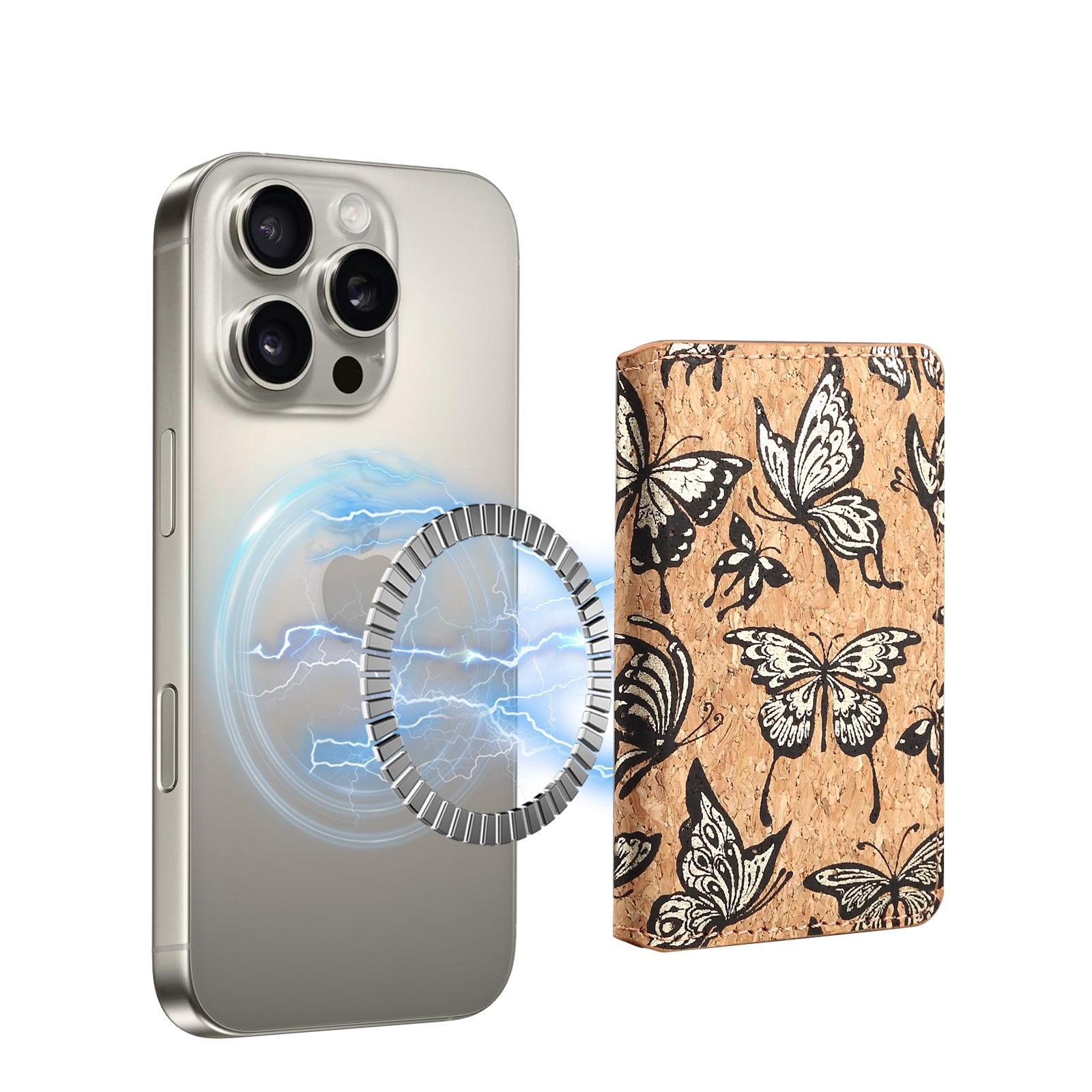 Magnetic Cork Material Ultra-Thin Credit Card Bag(Golden)