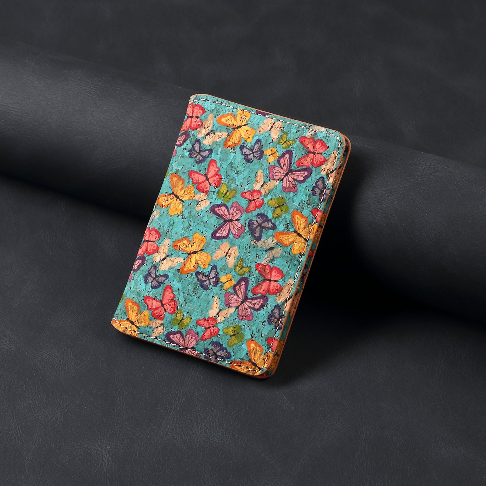 Magnetic Cork Material Ultra-Thin Credit Card Bag(Blue)