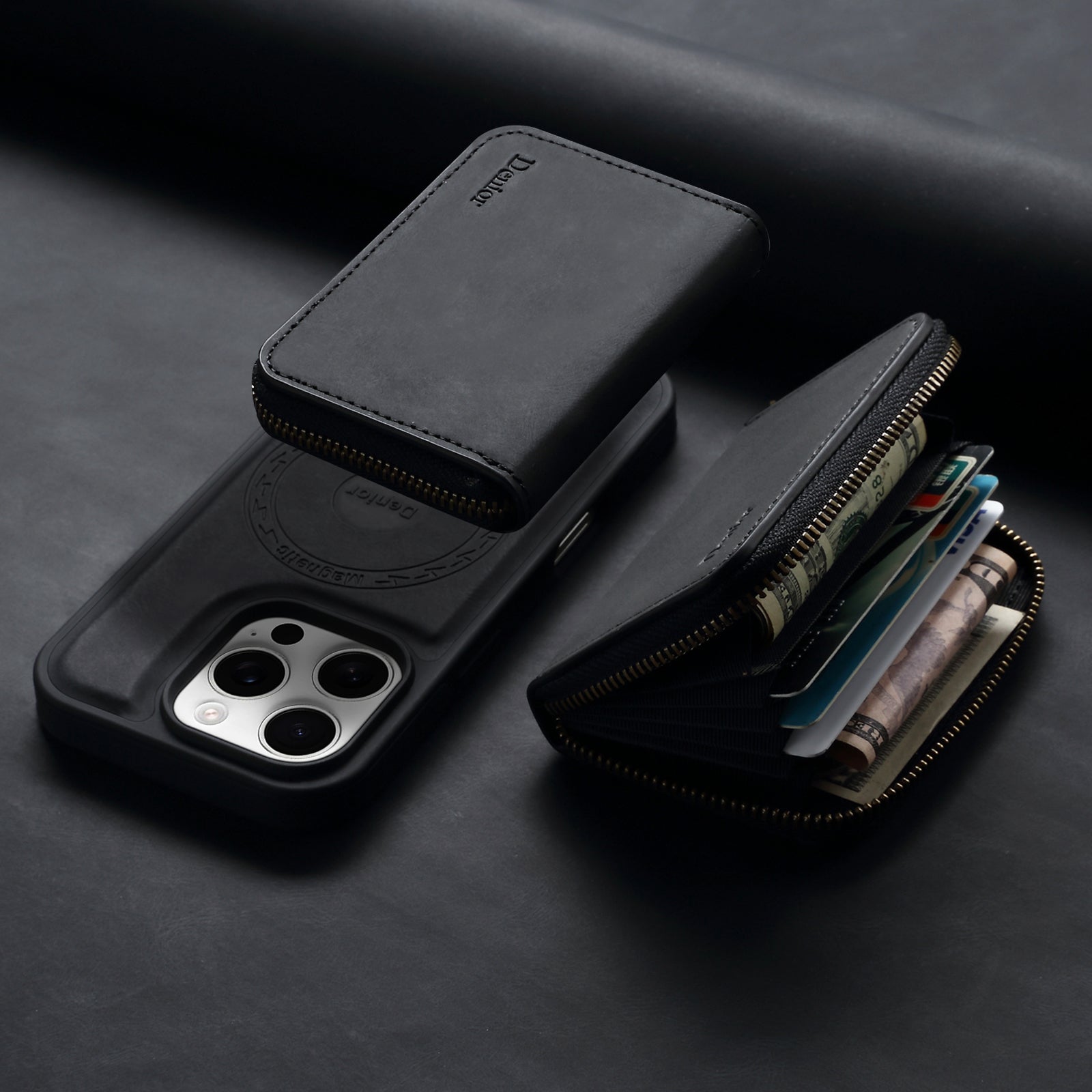 iPhone Series 2IN1 Magnetic Case & RFID Card Bag(Black)