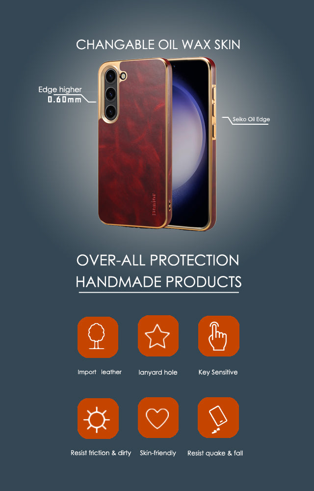 Samsung Top Layer Cowhide Electroplated Border Anti Drop Genuine Leather Phone Caseļ¼Redļ¼