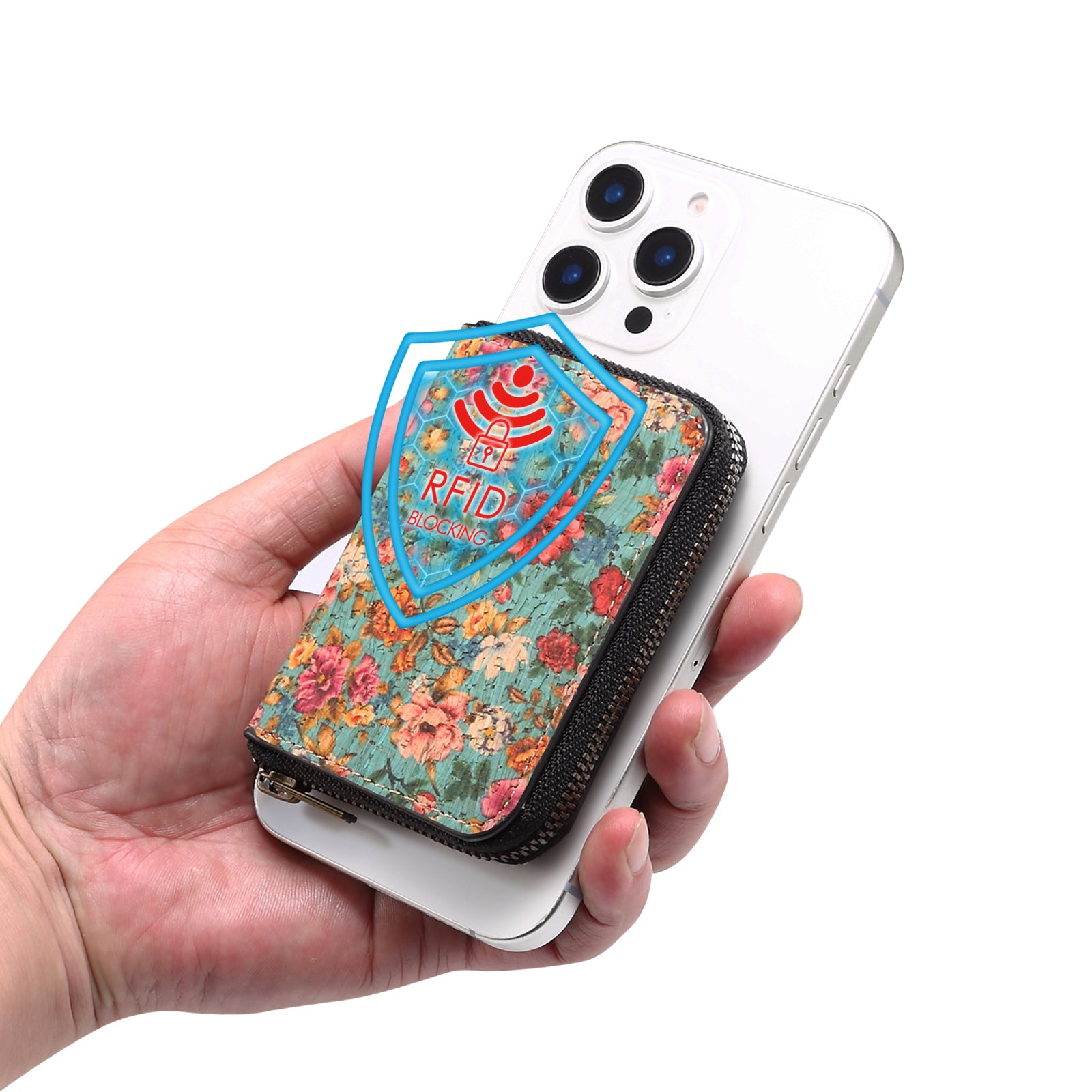 RFID Magnetic Zipper Wallet Credit Card Bag & Phone Case(Blue)