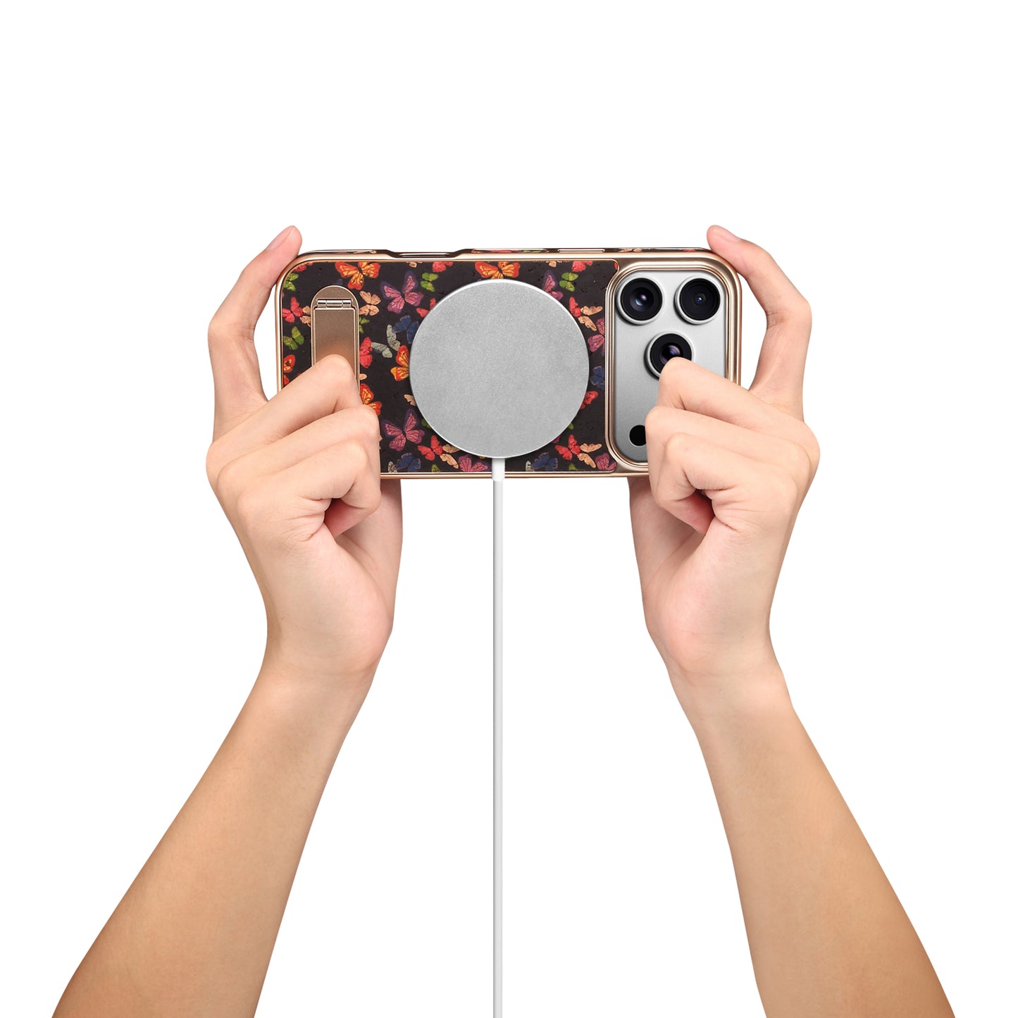 Cork Butterfly In-line Stand Magnetic Electroplated Phone Case