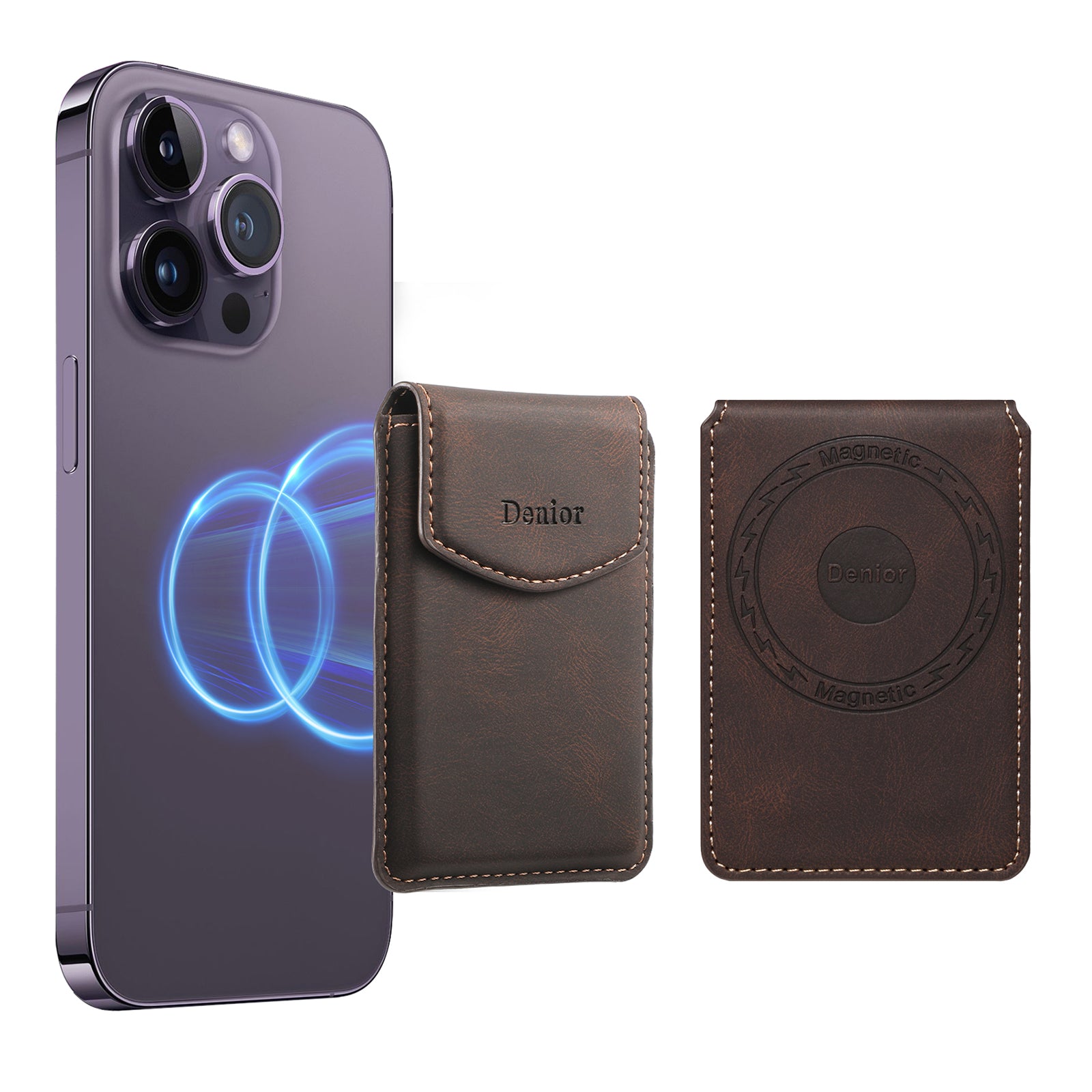 Magnetic Bracket Leather Credit Card Bag(Brown)