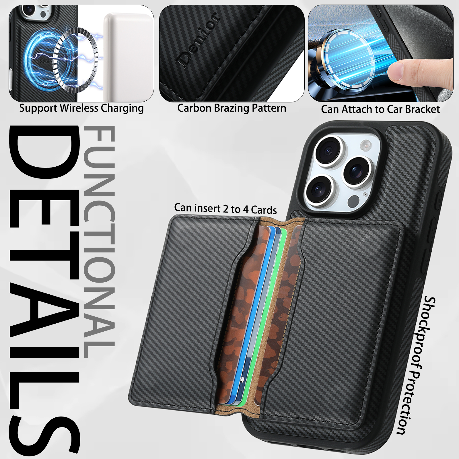 Charcoal fibre Magnetic Case & Card Bag(Black)