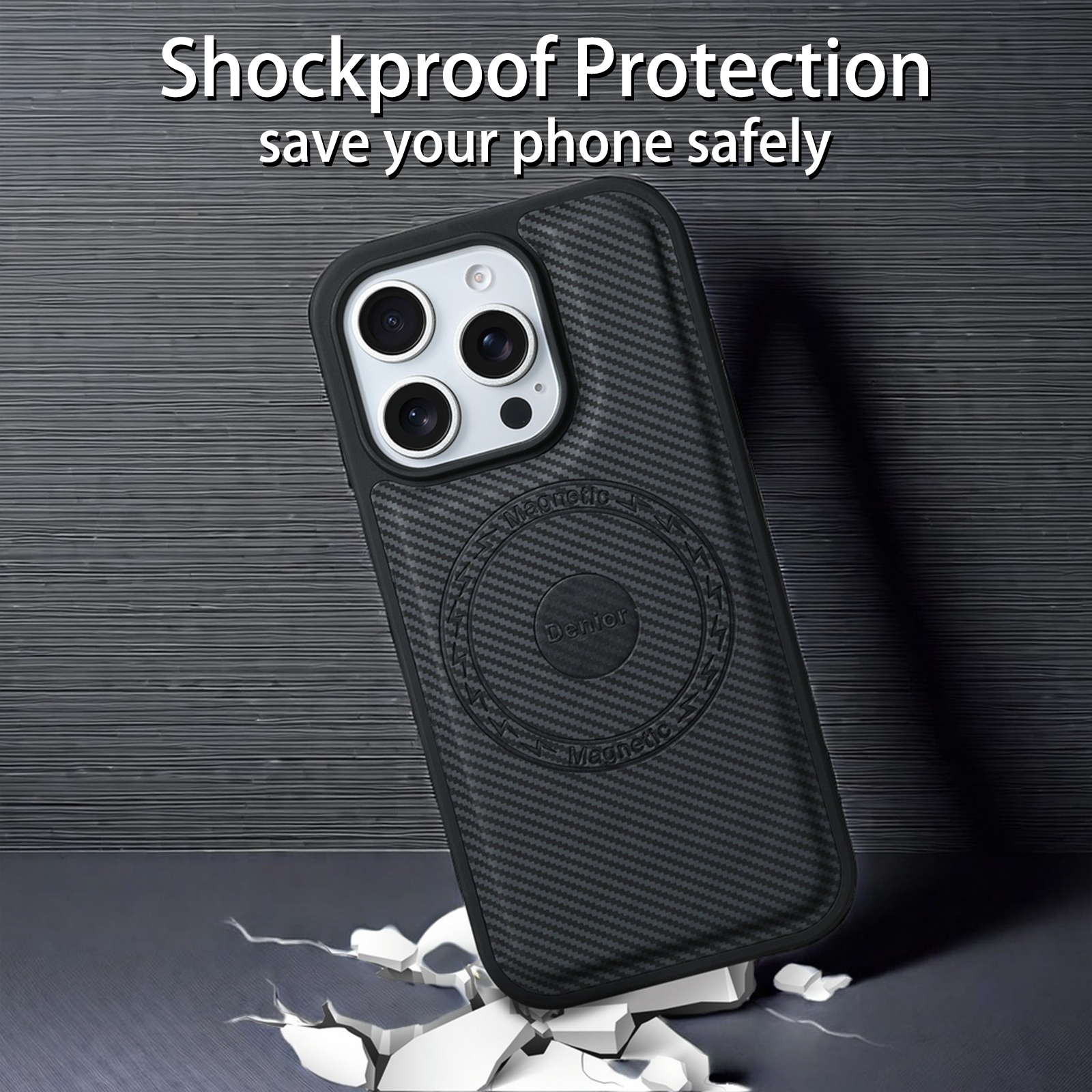 Charcoal fibre Magnetic Case & Card Bag(Black)