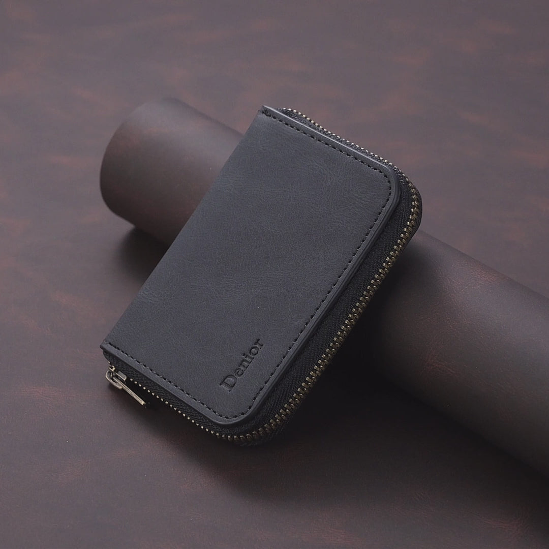 RFID Magnetic Zipper Wallet Credit Card Bag (Black)