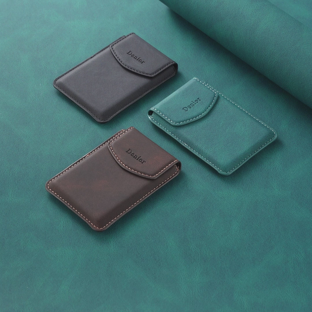 Magnetic Bracket Leather Credit Card Bag(Black)