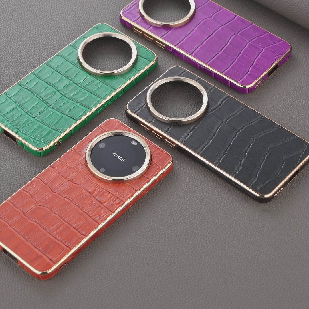 iPhone 16 Series Top Layer Alligator Pattern Cowhide Electroplated Border Anti Drop Genuine Leather Phone Caseļ¼Greenļ¼