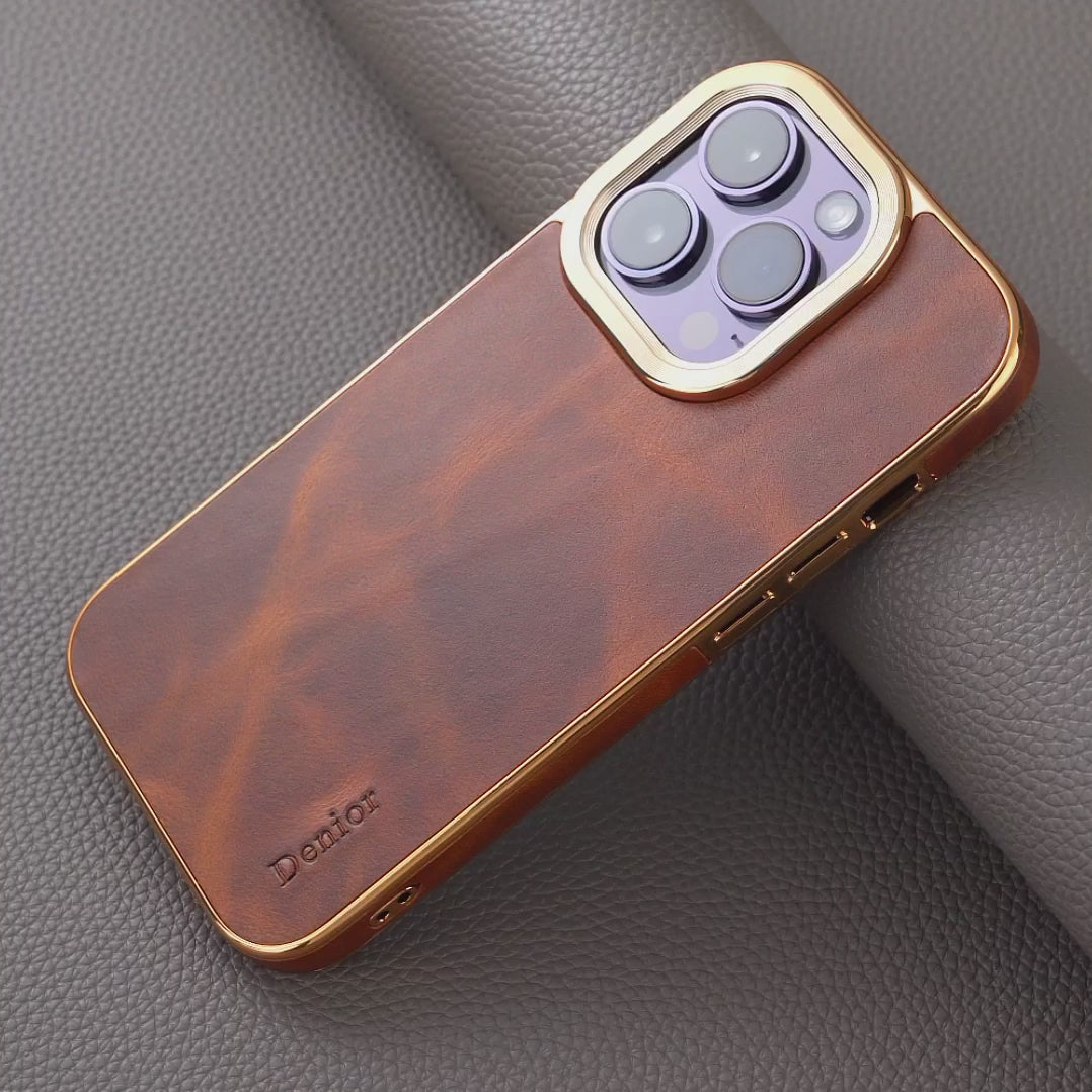 Samsung Top Layer Cowhide Electroplated Border Anti Drop Genuine Leather Phone Case(Black)