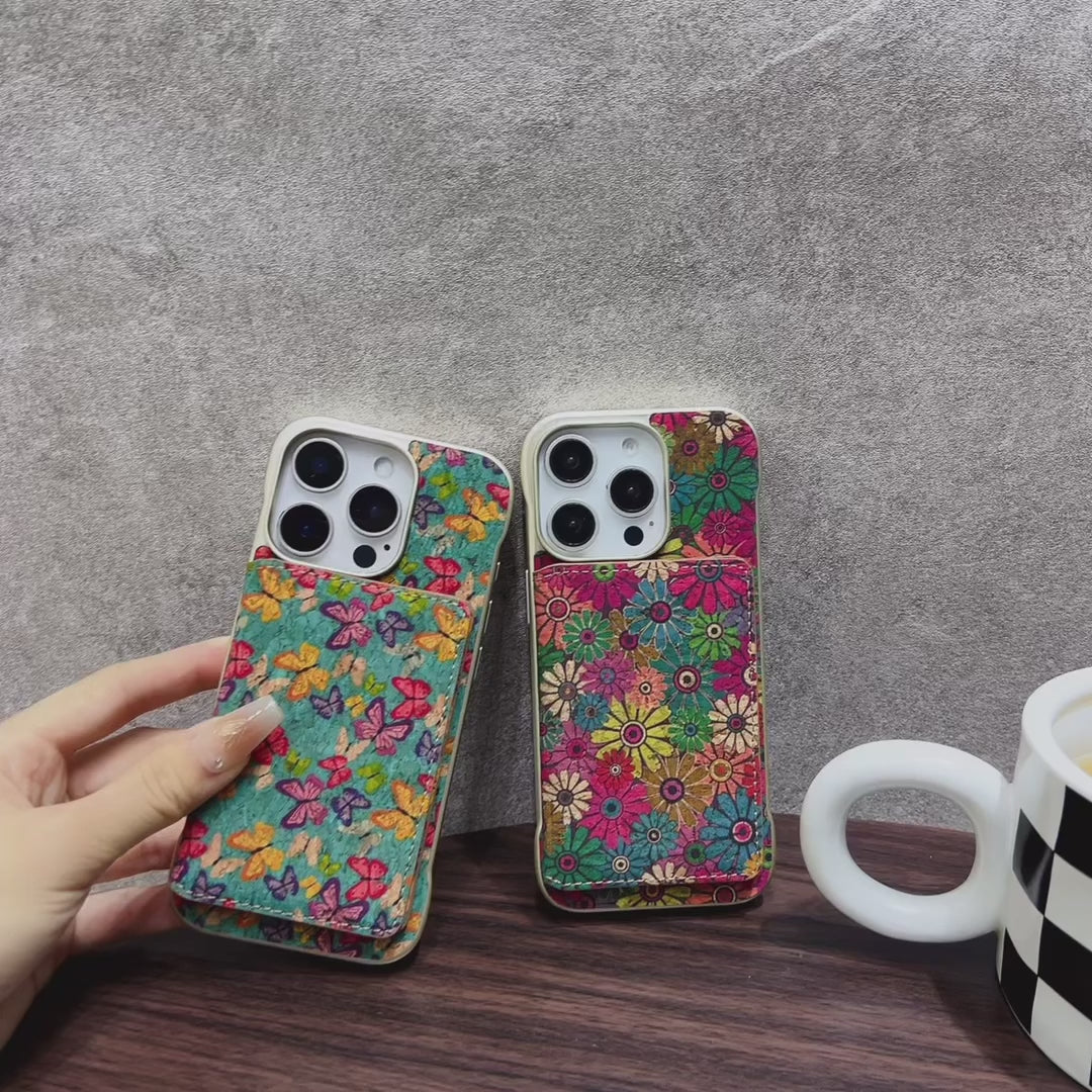 iPhone Series 2IN1 Magnetic Cork Wooden Phone Case & Card Bag(Green)