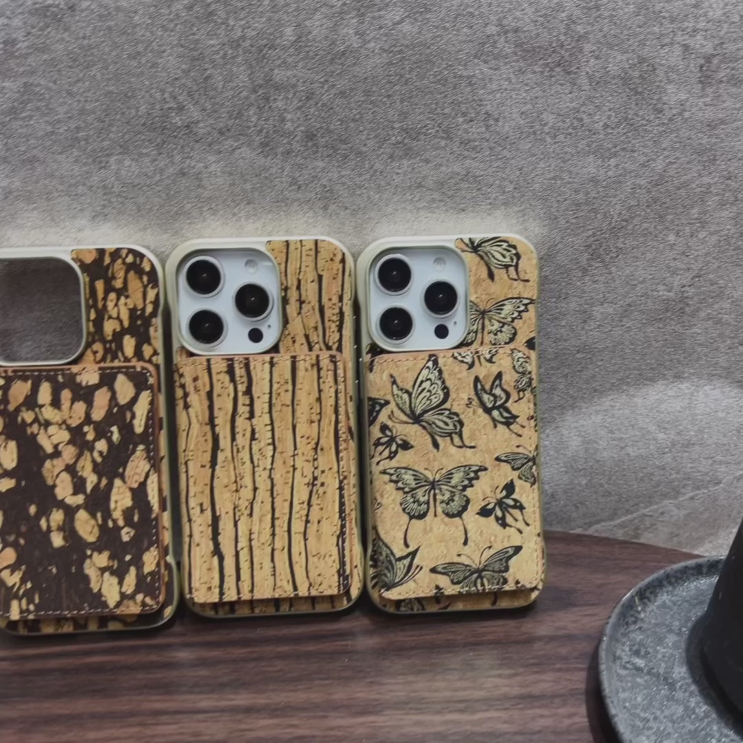 iPhone Series 2IN1 Magnetic Cork Wooden Phone Case & Card Bag(Golden)