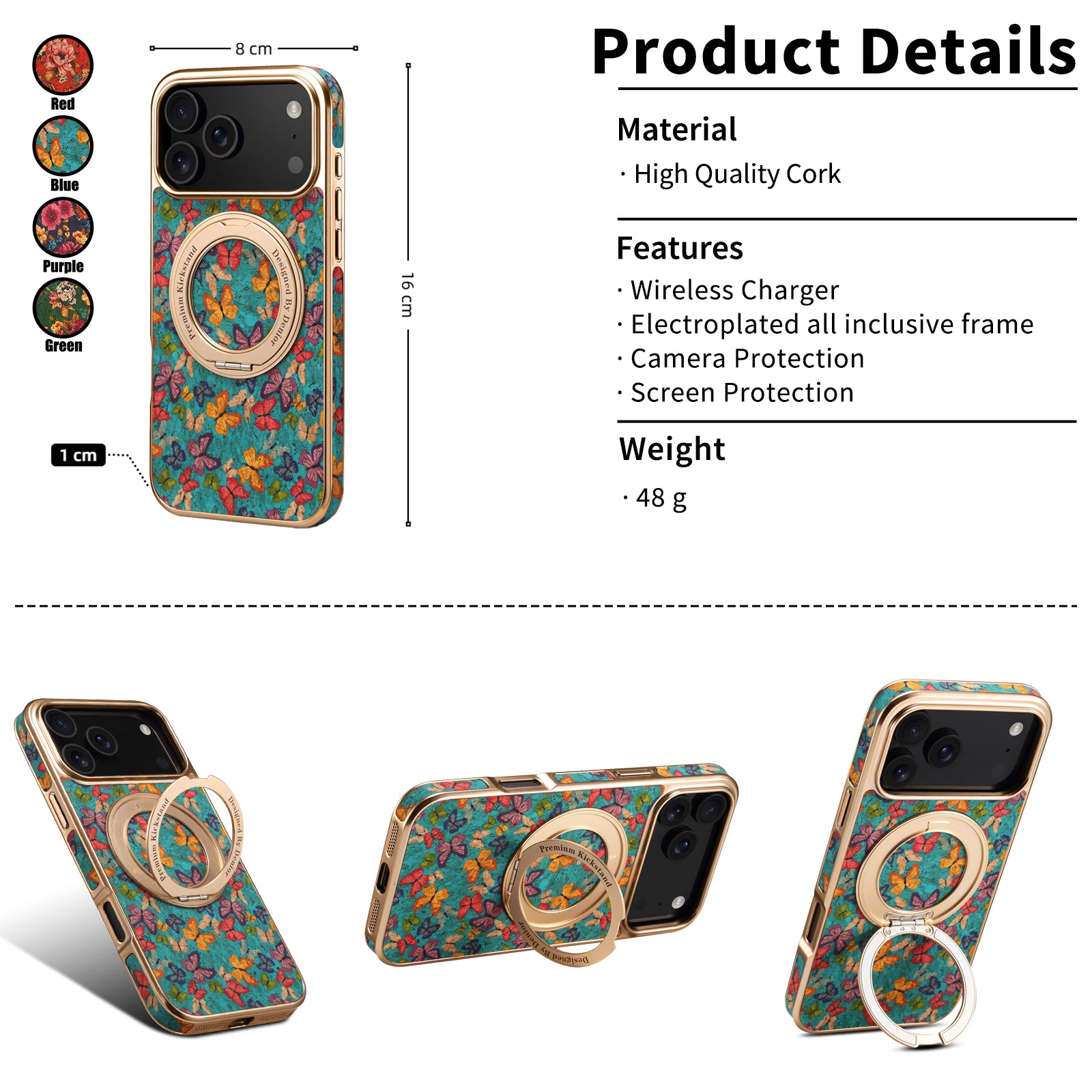 IPhone Series 360 ° Rotating Bracket Anti Drop Cork Phone Case (Blue)